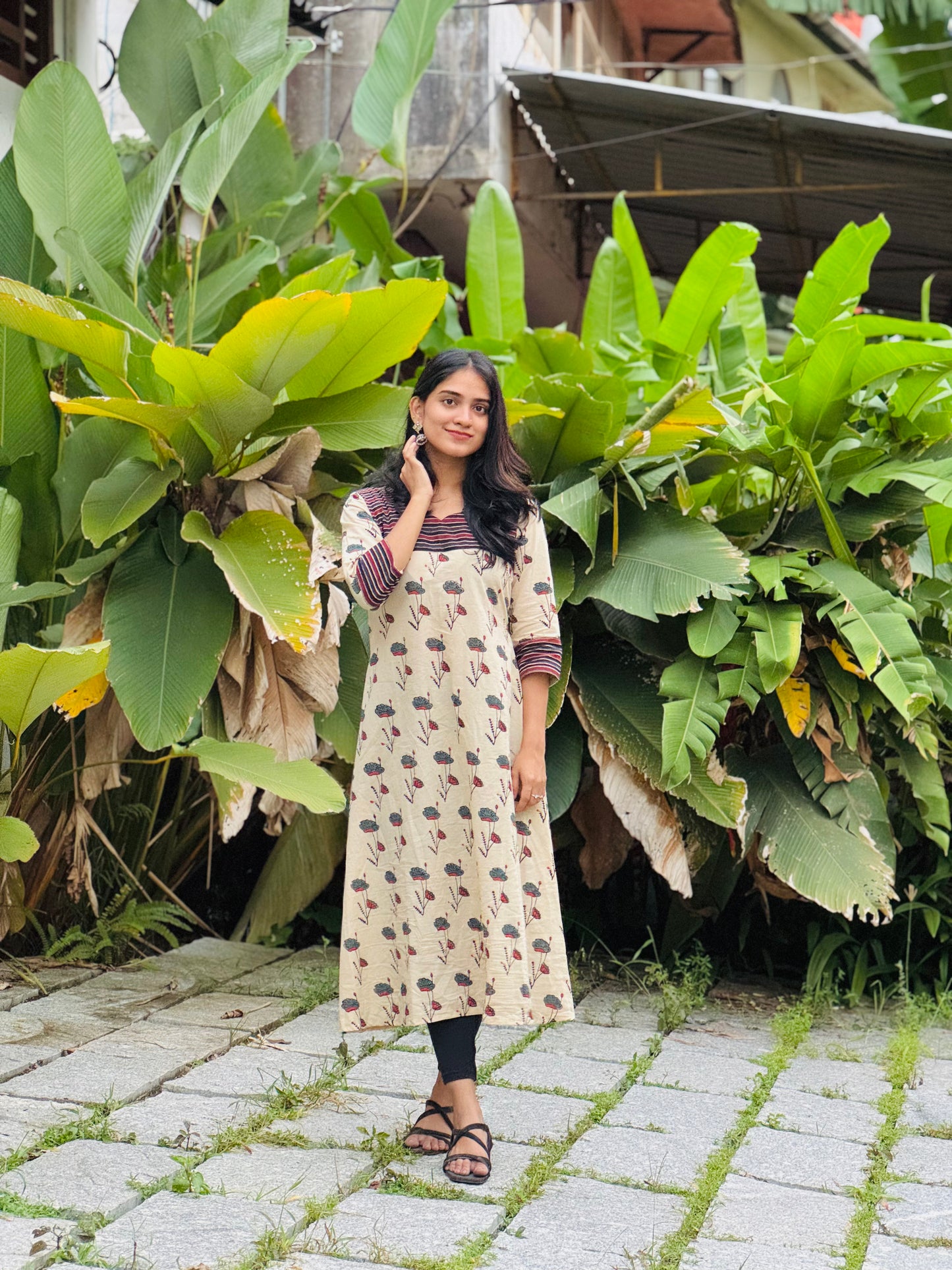 Hamsa - Ajrakh A-line Handblock Printed Fusion Kurta