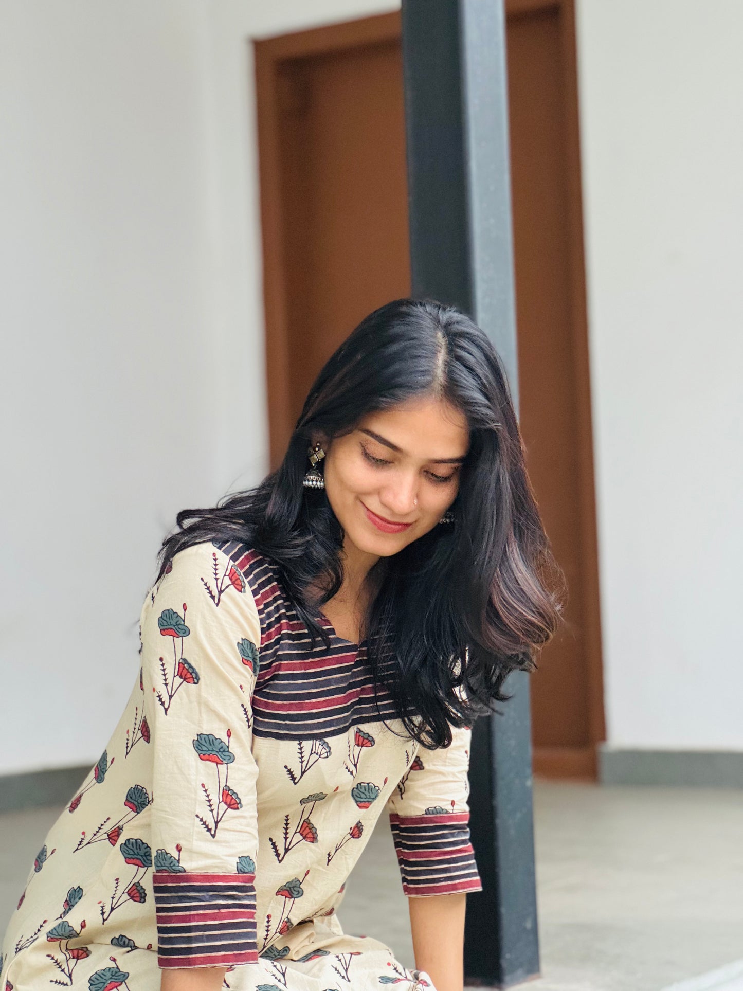 Hamsa - Ajrakh A-line Handblock Printed Fusion Kurta