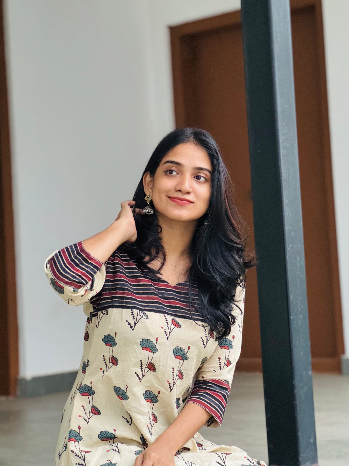 Hamsa - Ajrakh A-line Handblock Printed Fusion Kurta