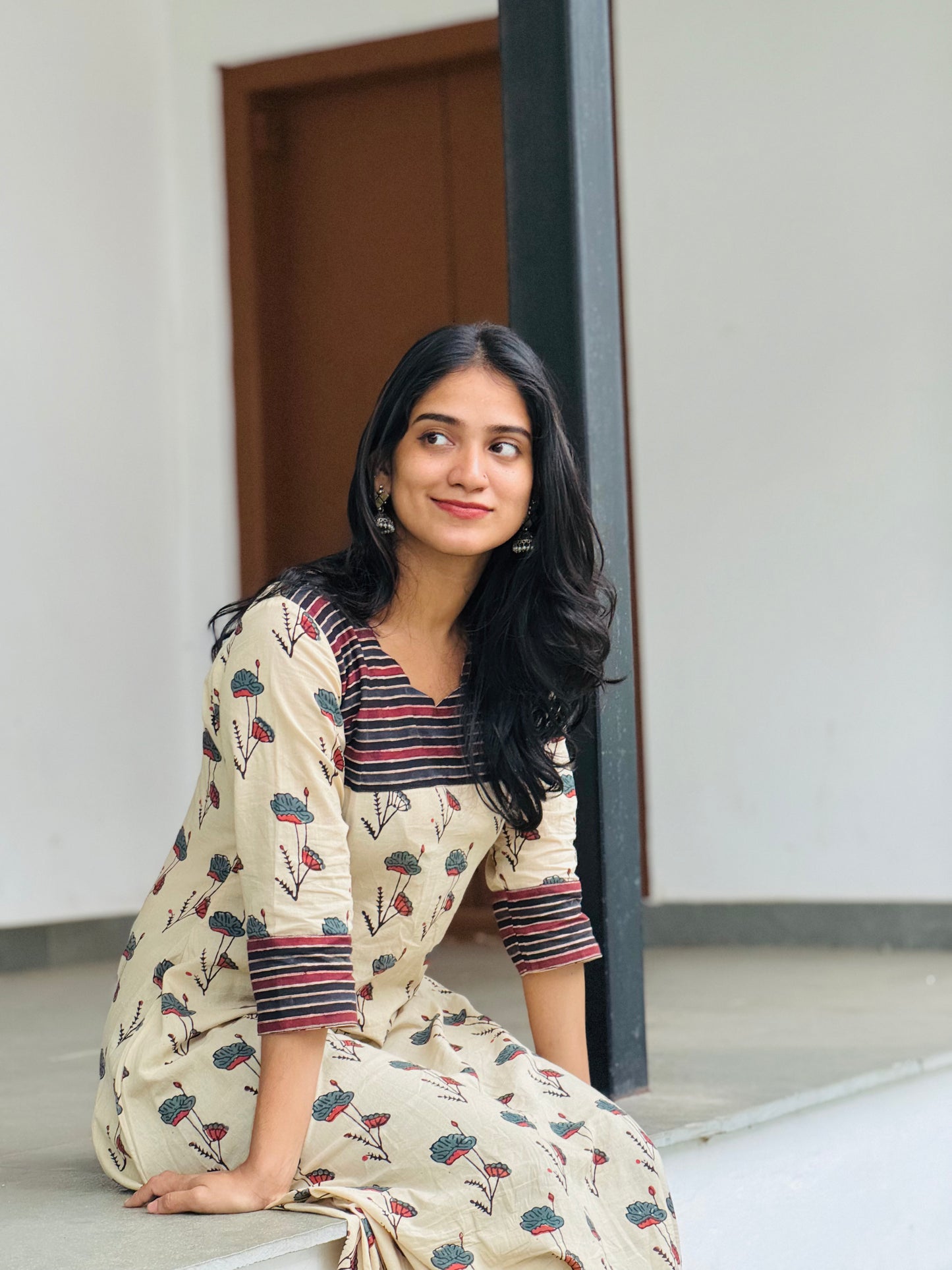 Hamsa - Ajrakh A-line Handblock Printed Fusion Kurta