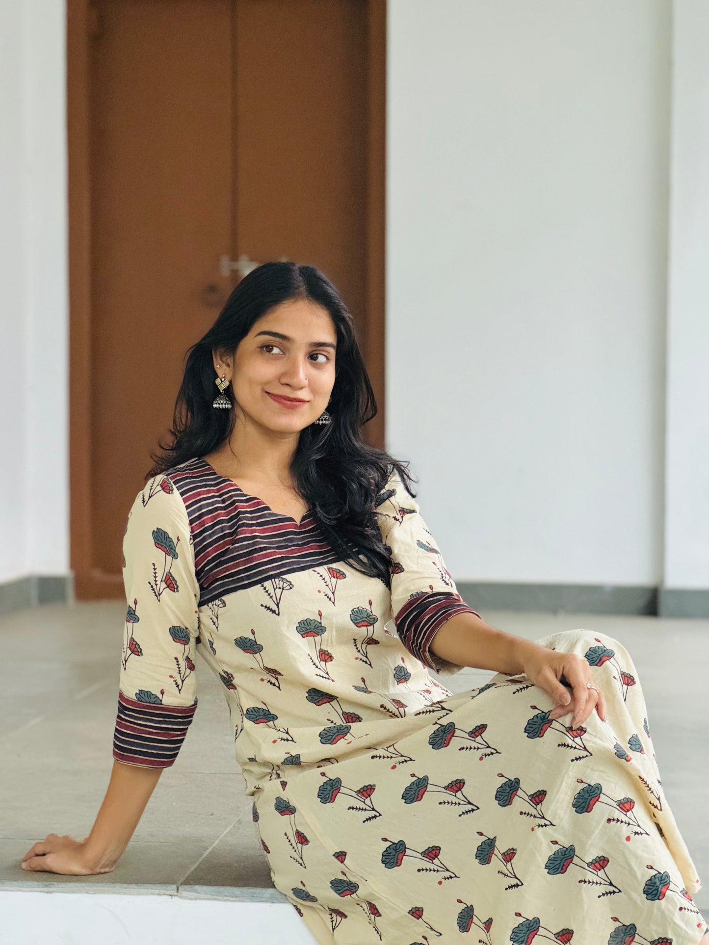 Hamsa - Ajrakh A-line Handblock Printed Fusion Kurta