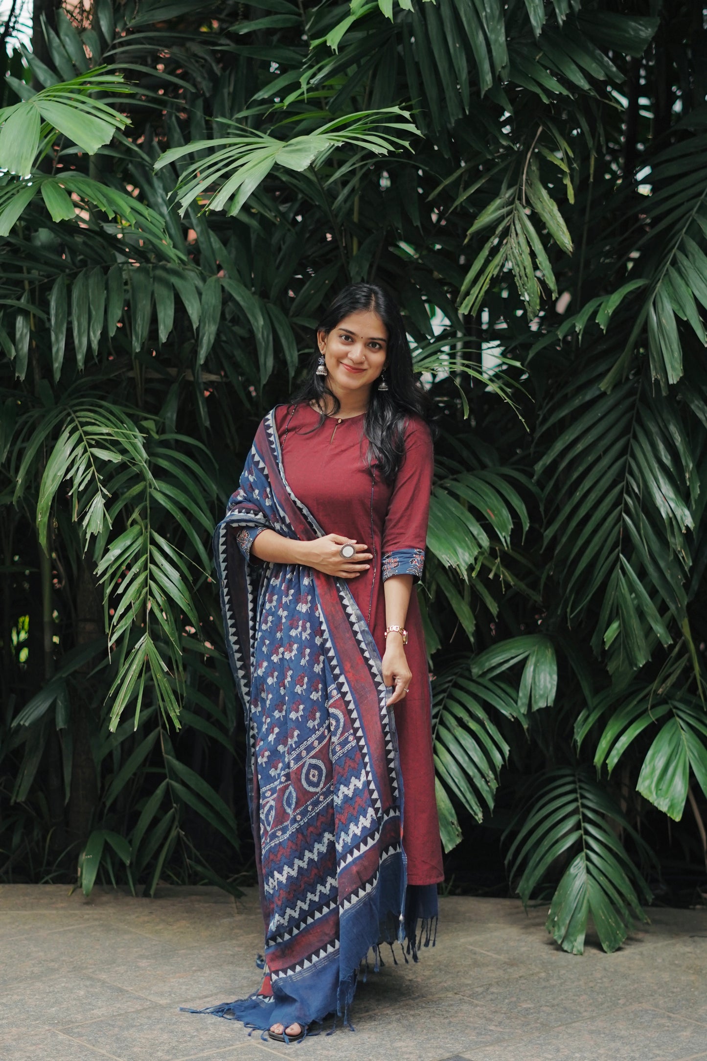 Bhumi - Handloom Cotton x Ajrakh A-line Kurta and Dupatta Set