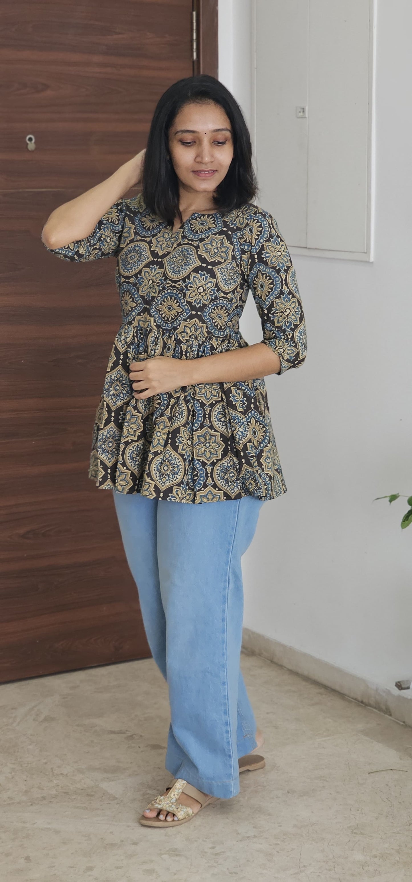 Shreya - Ajrakh Handblock Printed Short Kurta
