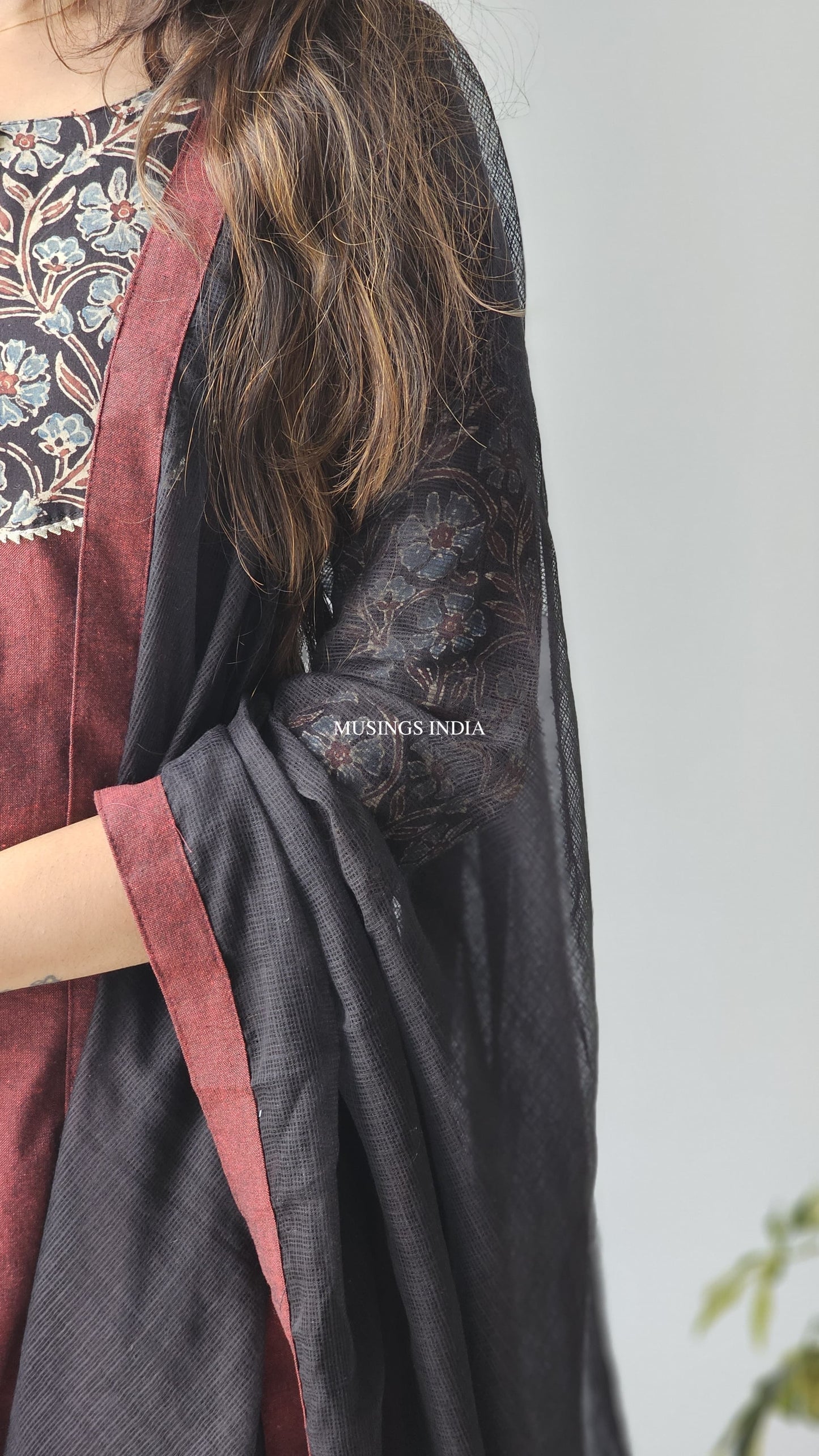 Roshni - Ajrakh x Handloom A-line Kurta Dupatta Set