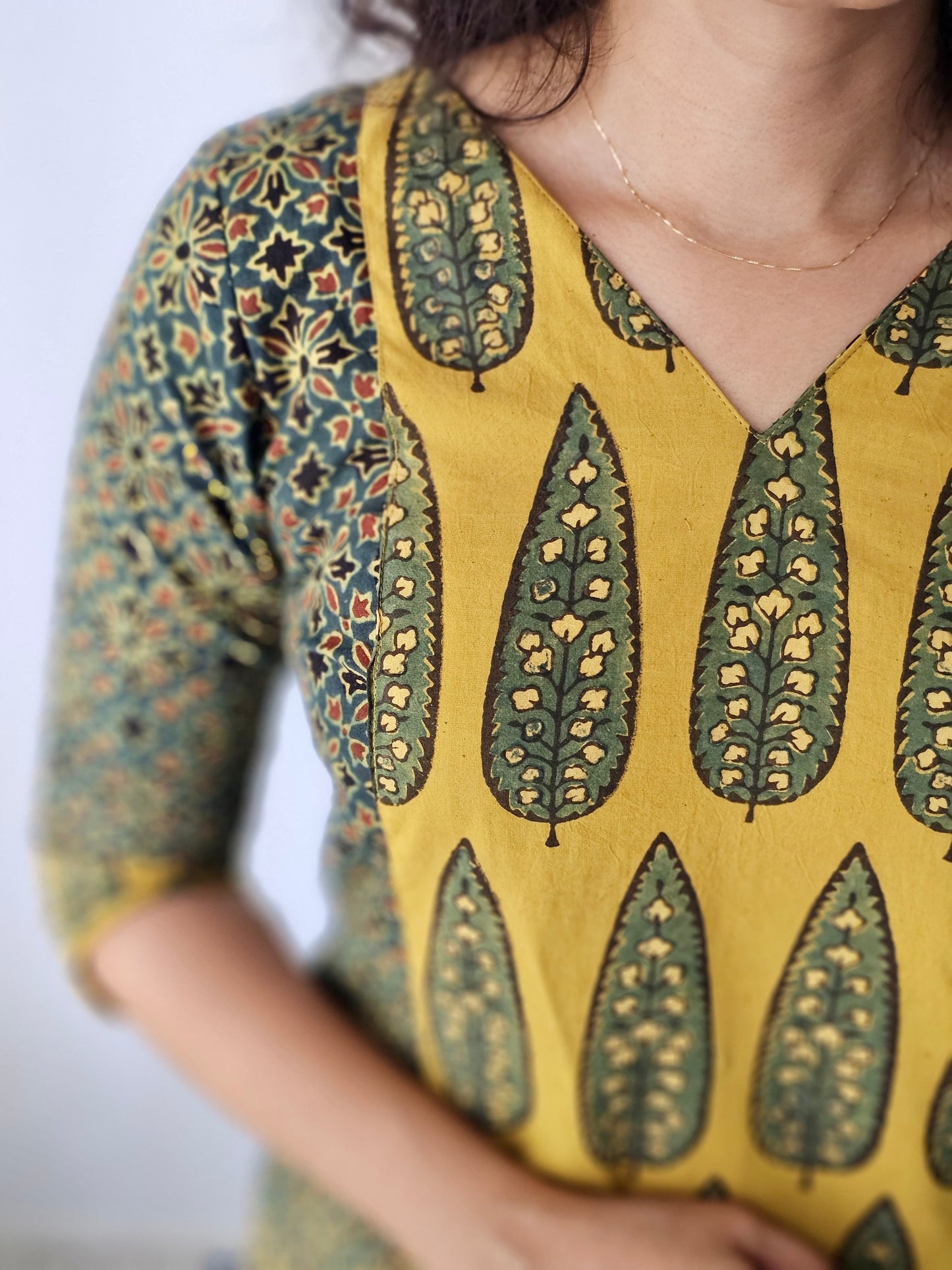 Ameira - Ajrakh Hand-block Printed Patchwork Kurta
