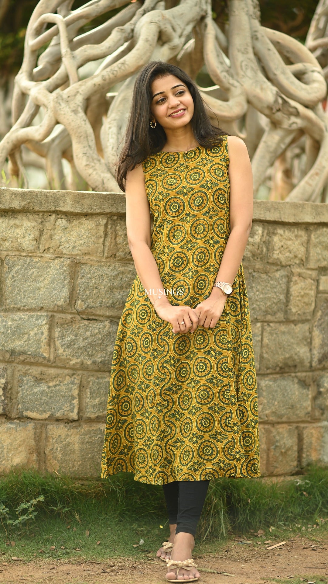 Yukti - Ajrakh Handblock Printed A-Line kurta