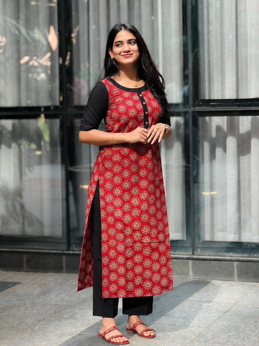 Sakee - Ajrakh Natural Dyed Handblock Printed Kurta