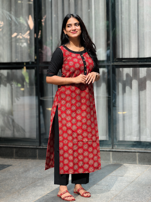 Sakee - Ajrakh Natural Dyed Handblock Printed Kurta