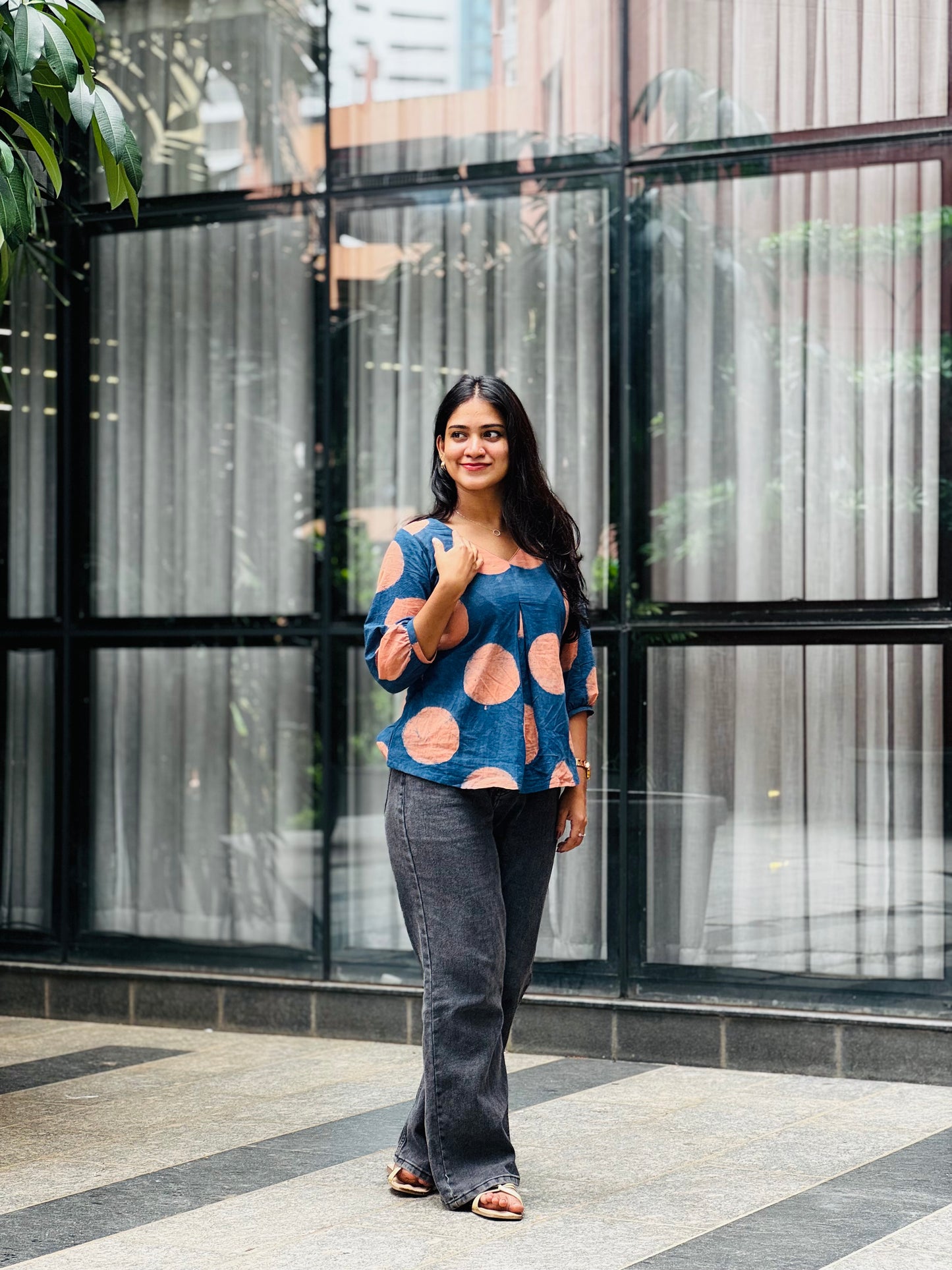 Helena - Indigo Natural Dyed Handblock Printed Short Kurta