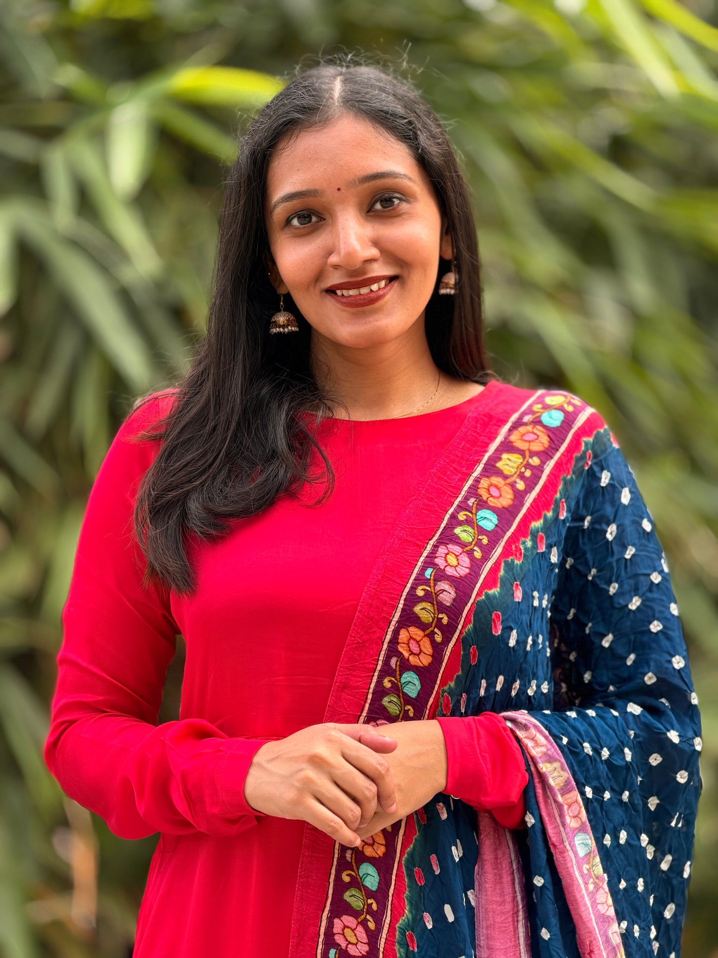 Avantika - Blue Bandhini x Kalamkari Lagda Patti Modal Silk Dupatta