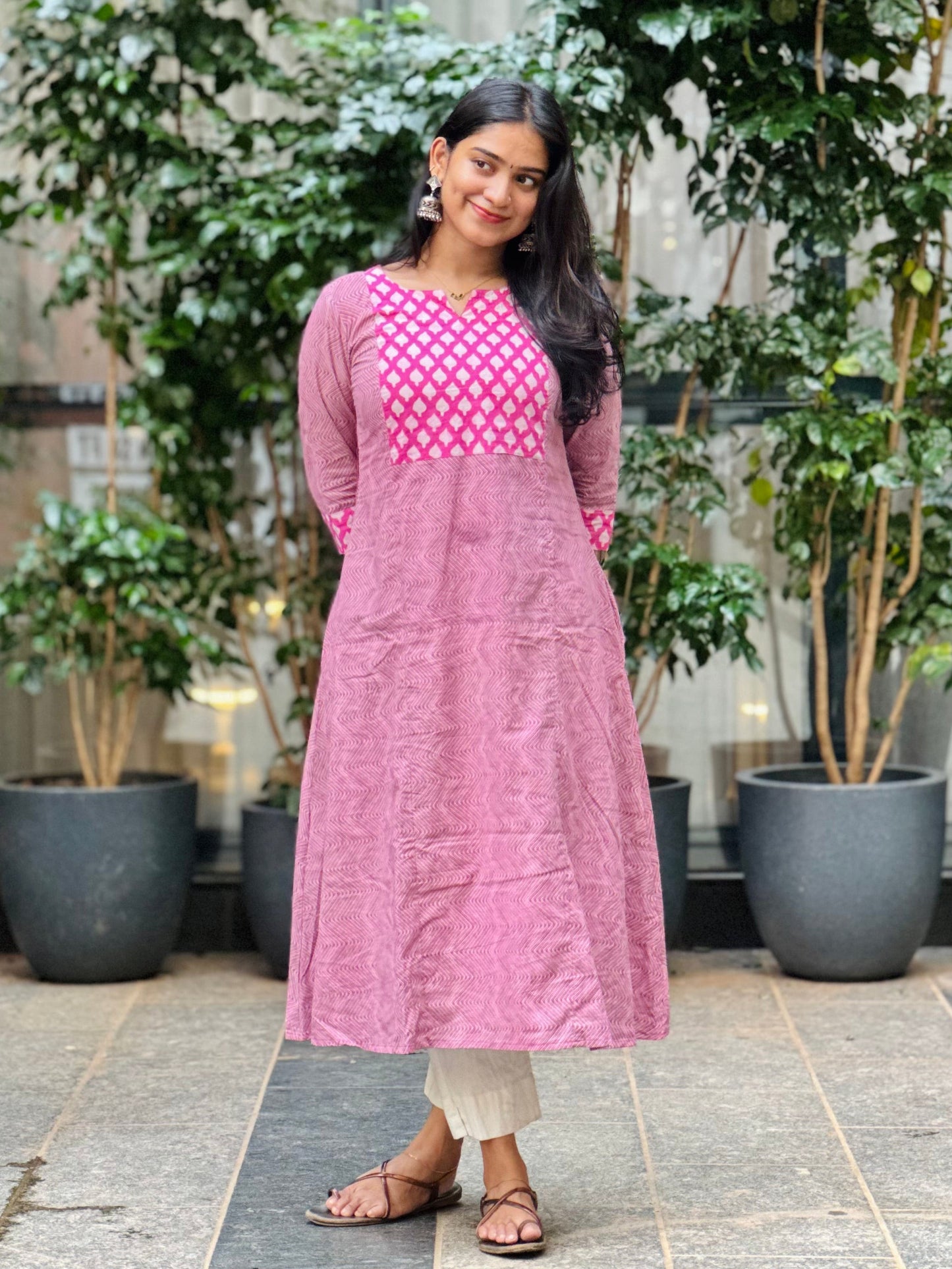 Shanvi - Dabu A-line Handblock Printed Fusion Kurta
