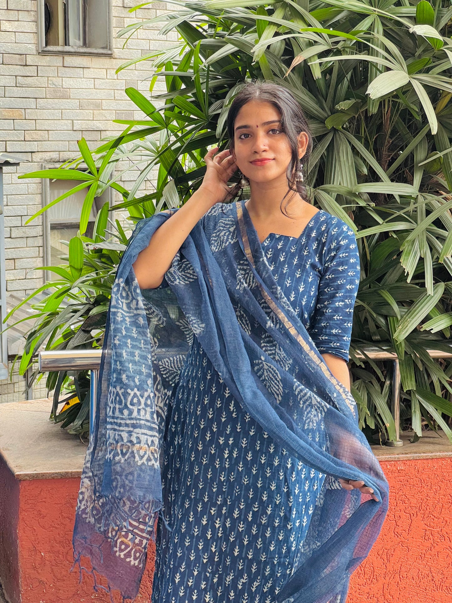 Niharika Indigo - Handblock Printed Kurta Set with Indigo Kota Dupatta