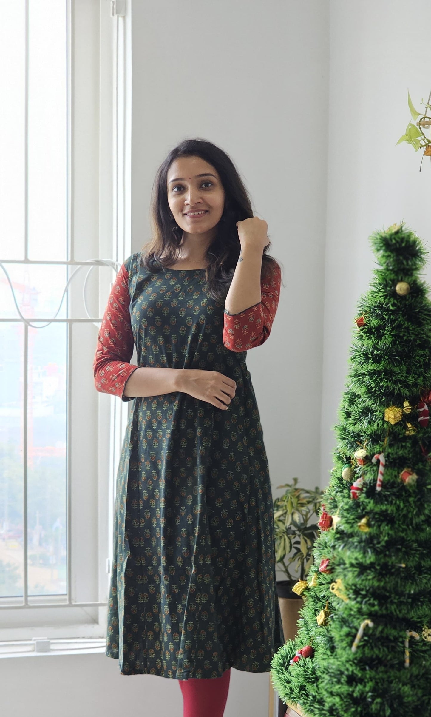 Brinda - Ajrakh Handblock Printed A line Kurta