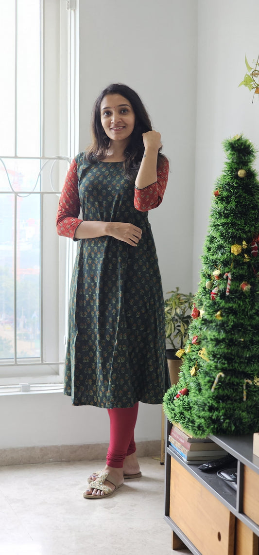 Brinda - Ajrakh Handblock Printed A line Kurta