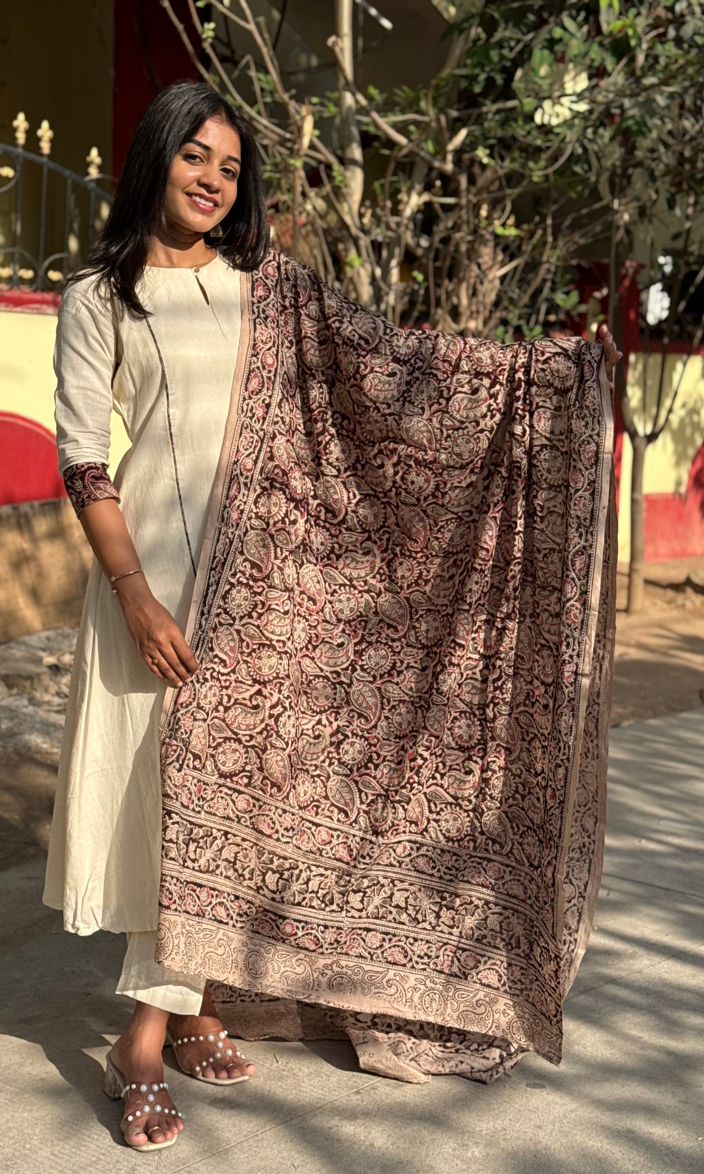 Vaayu - Handloom X Kalamkari Fusion A-line Kurta & Dupatta Set