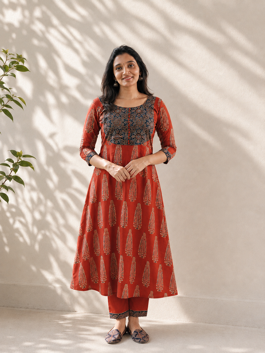 Nakshatra - Ajrakh Patchwork A line Kurta