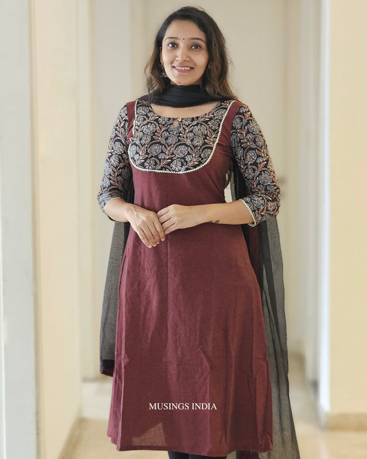 Roshni - Ajrakh x Handloom A-line Kurta Dupatta Set