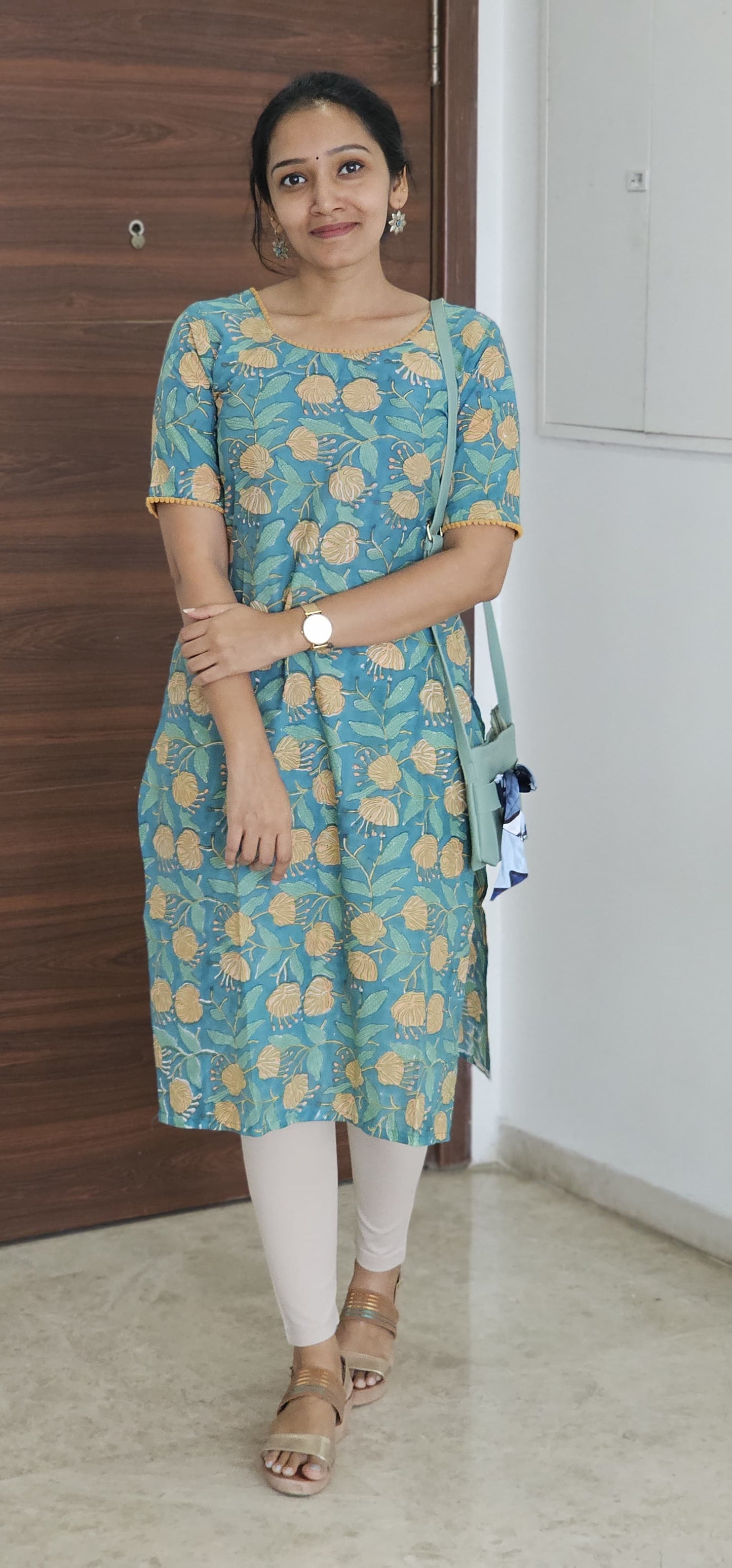 Aqua Blossom - Sanganeri Handblock Printed Mul cotton Kurta