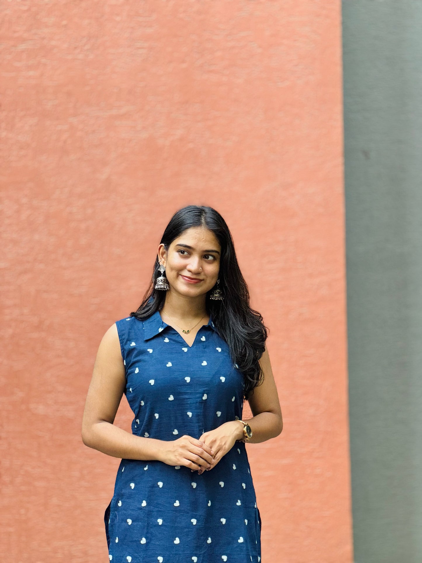 Indigo Hearts - Handblock Printed Natural Dyed Kurta