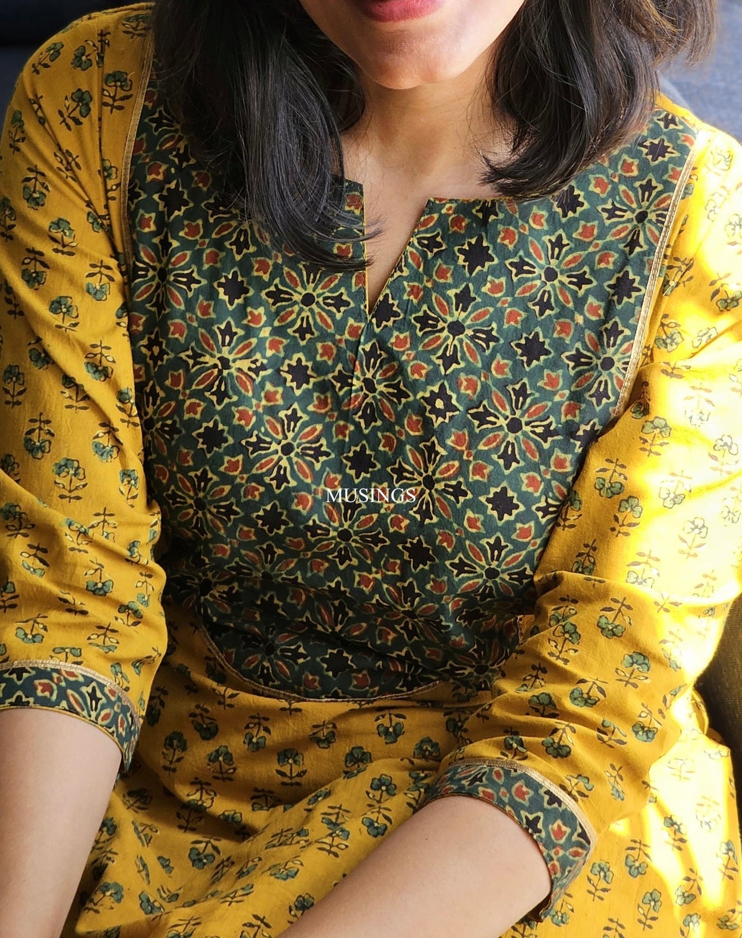 Shree - Ajrakh Handblock Printed Fusion A-Line Kurta