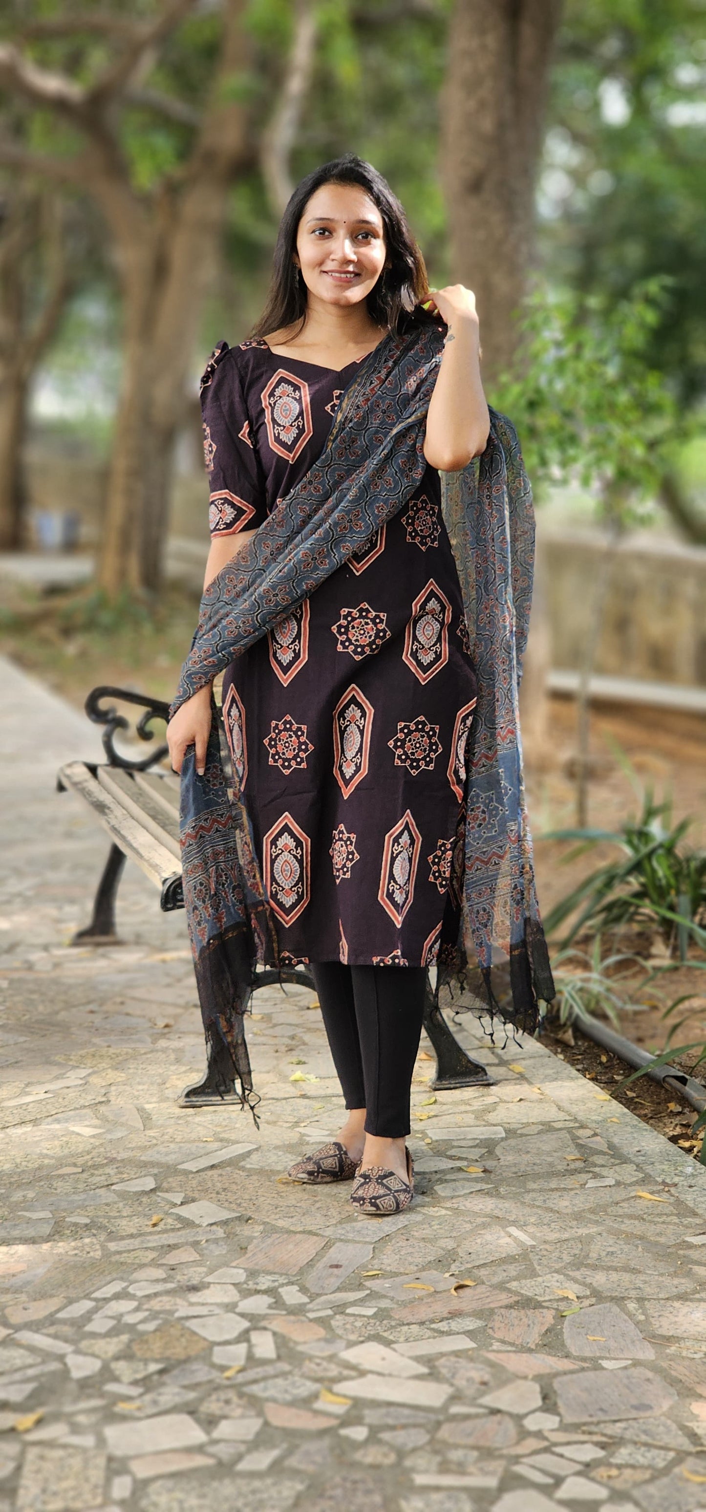 Mandakini - Ajrakh Handblock Printed Kurta & Dupata set