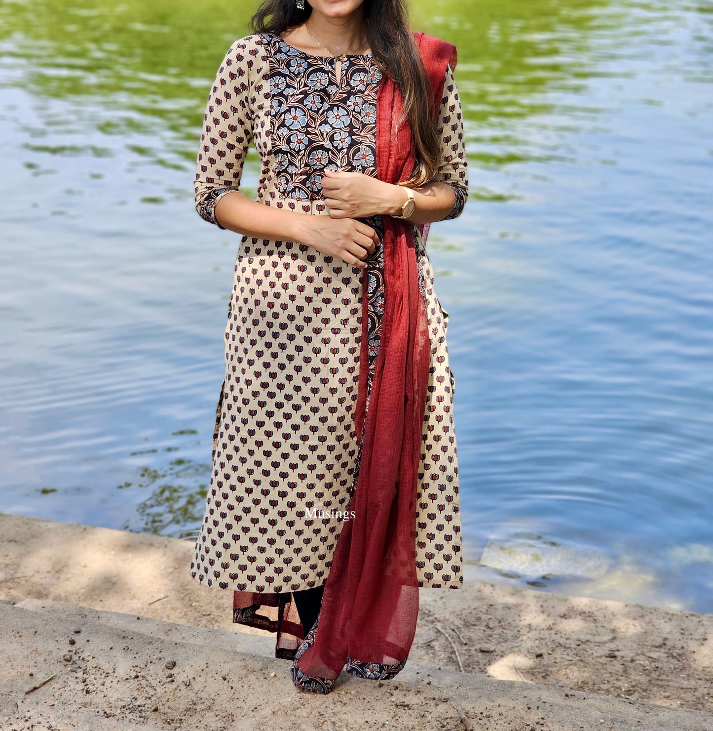 Kanmani - Ajrakh Handblock printed patchwork x Kota Cotton