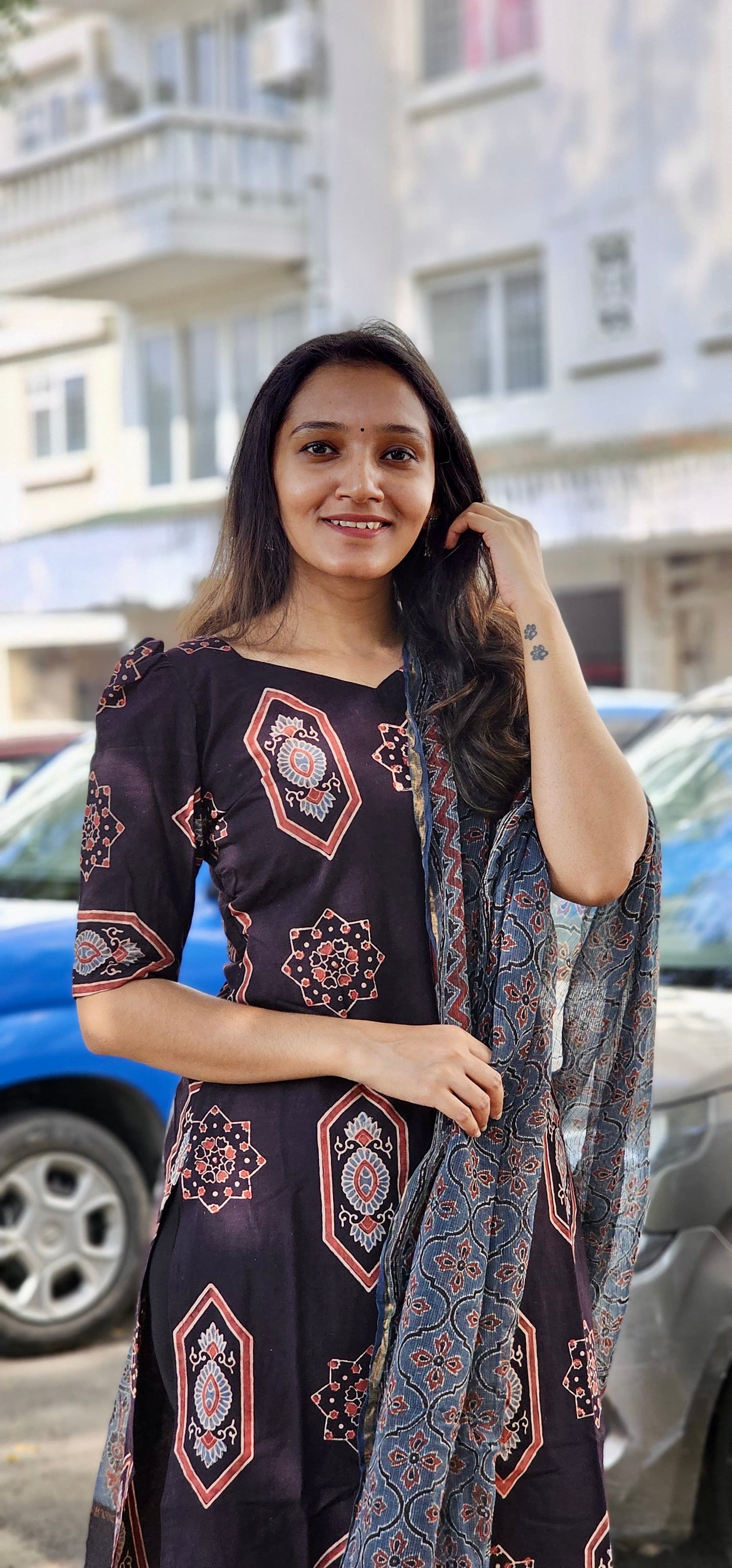 Mandakini - Ajrakh Handblock Printed Kurta & Dupata set