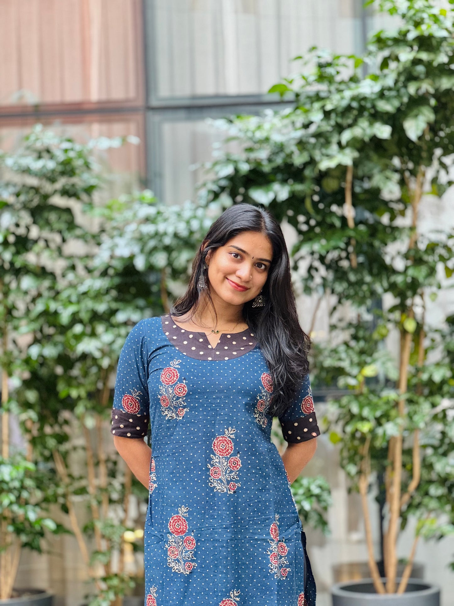Veena - Ajrakh Handblock Printed Fusion Kurta