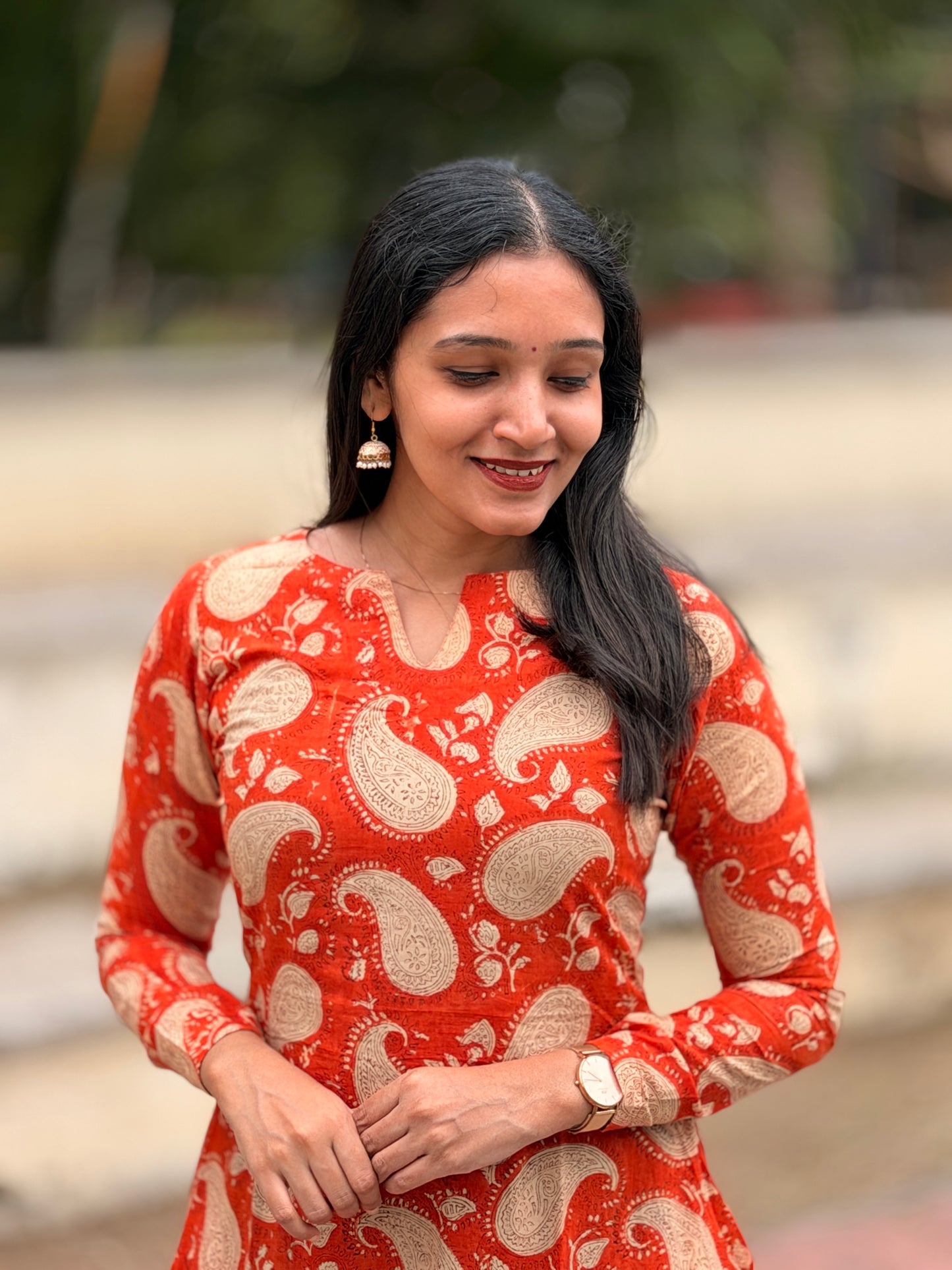 Orange Mittai - Sanganeri Handblock Printed A line Kurta