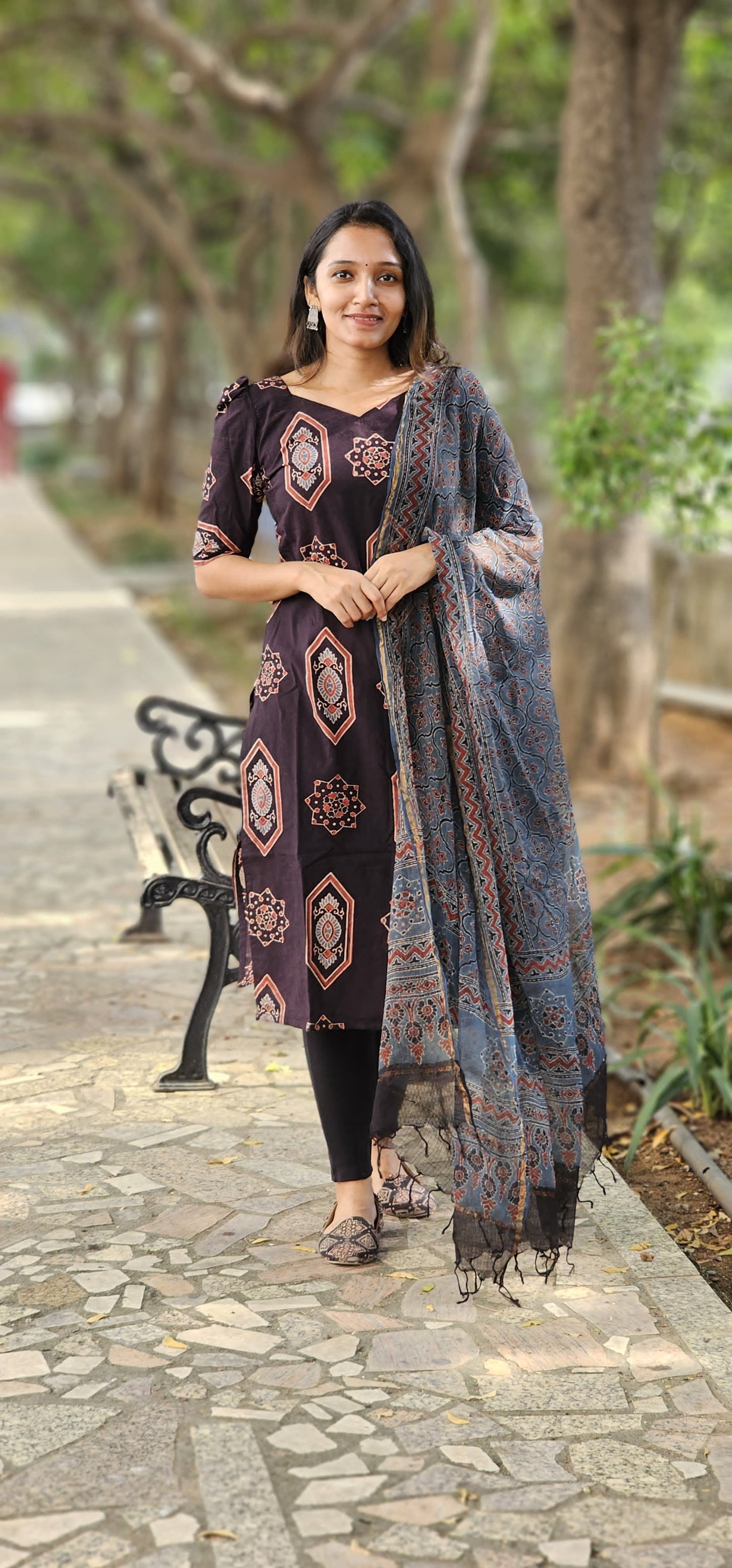 Mandakini - Ajrakh Handblock Printed Kurta & Dupata set