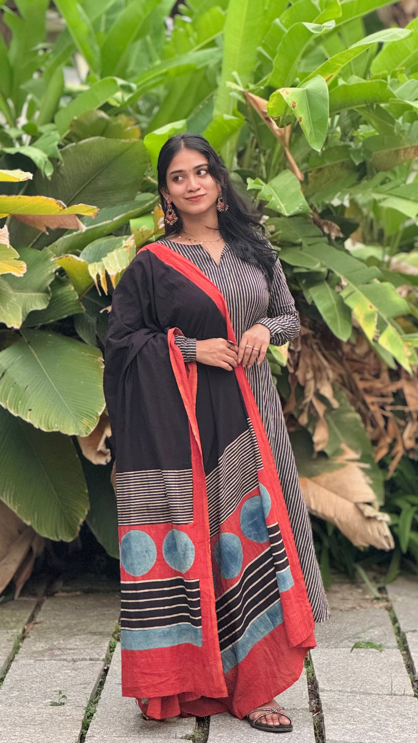 Aarohi - Ajrakh Handblock Printed Striped Kurta