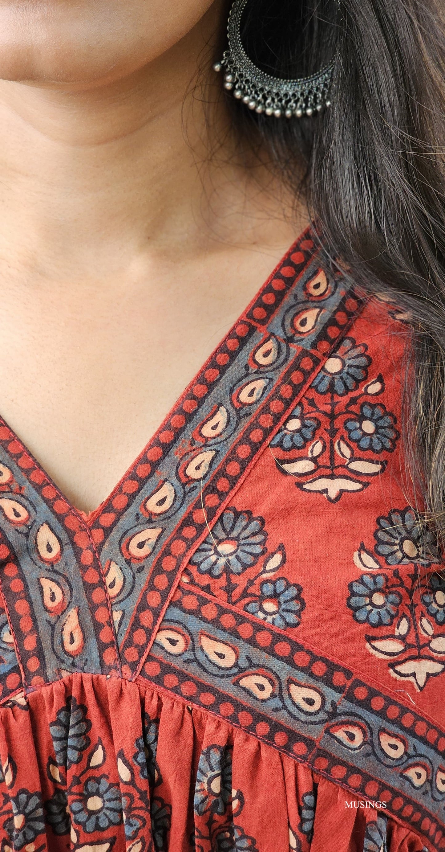 Roohi - Ajrakh Handblock Printed Nyra Cut Kurta