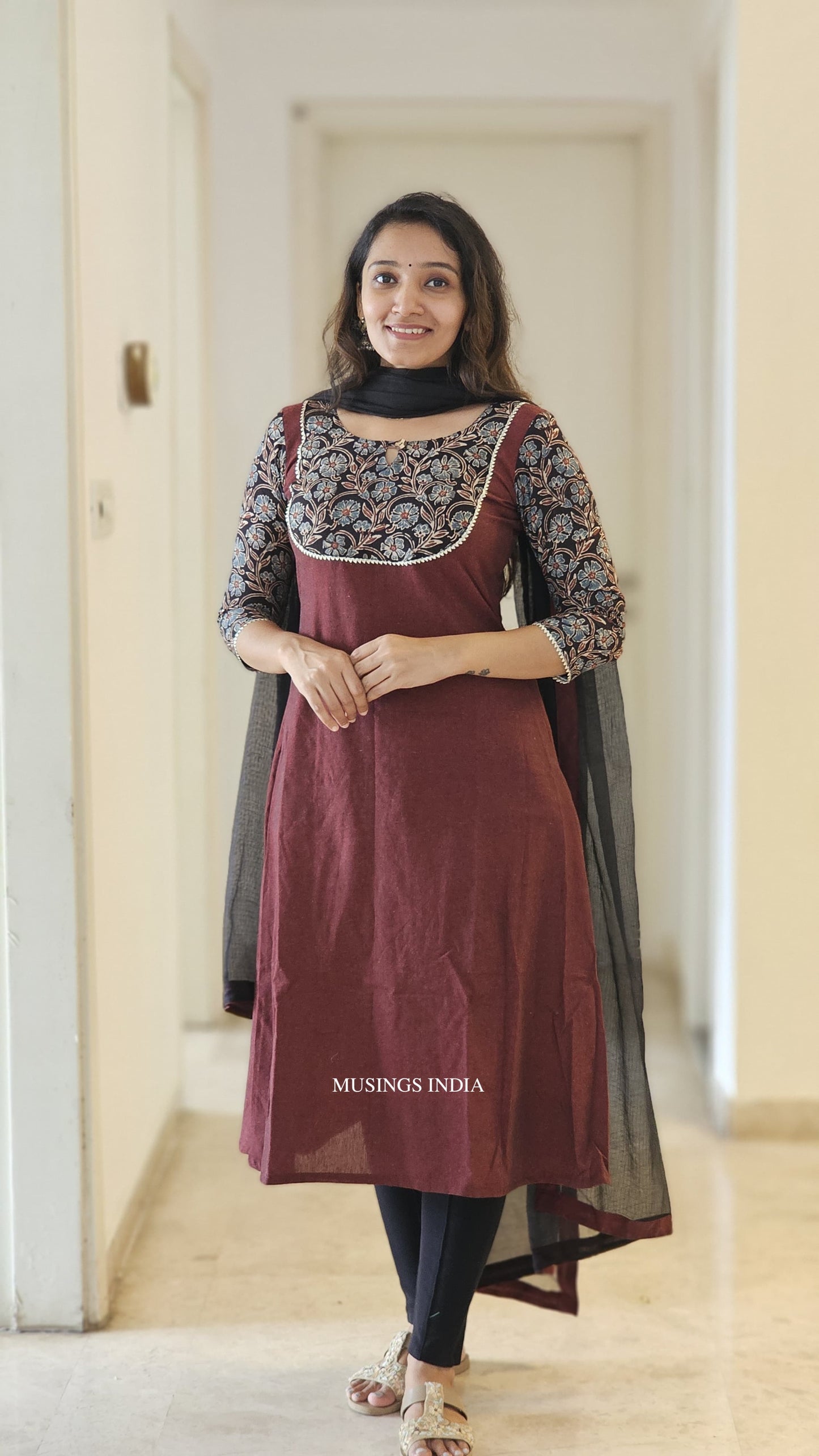 Roshni - Ajrakh x Handloom A-line Kurta Dupatta Set