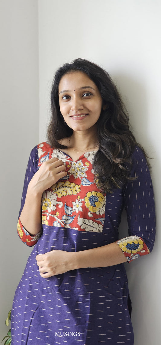 Sathya - Ikkat x Kalamkari Patchwork Kurta