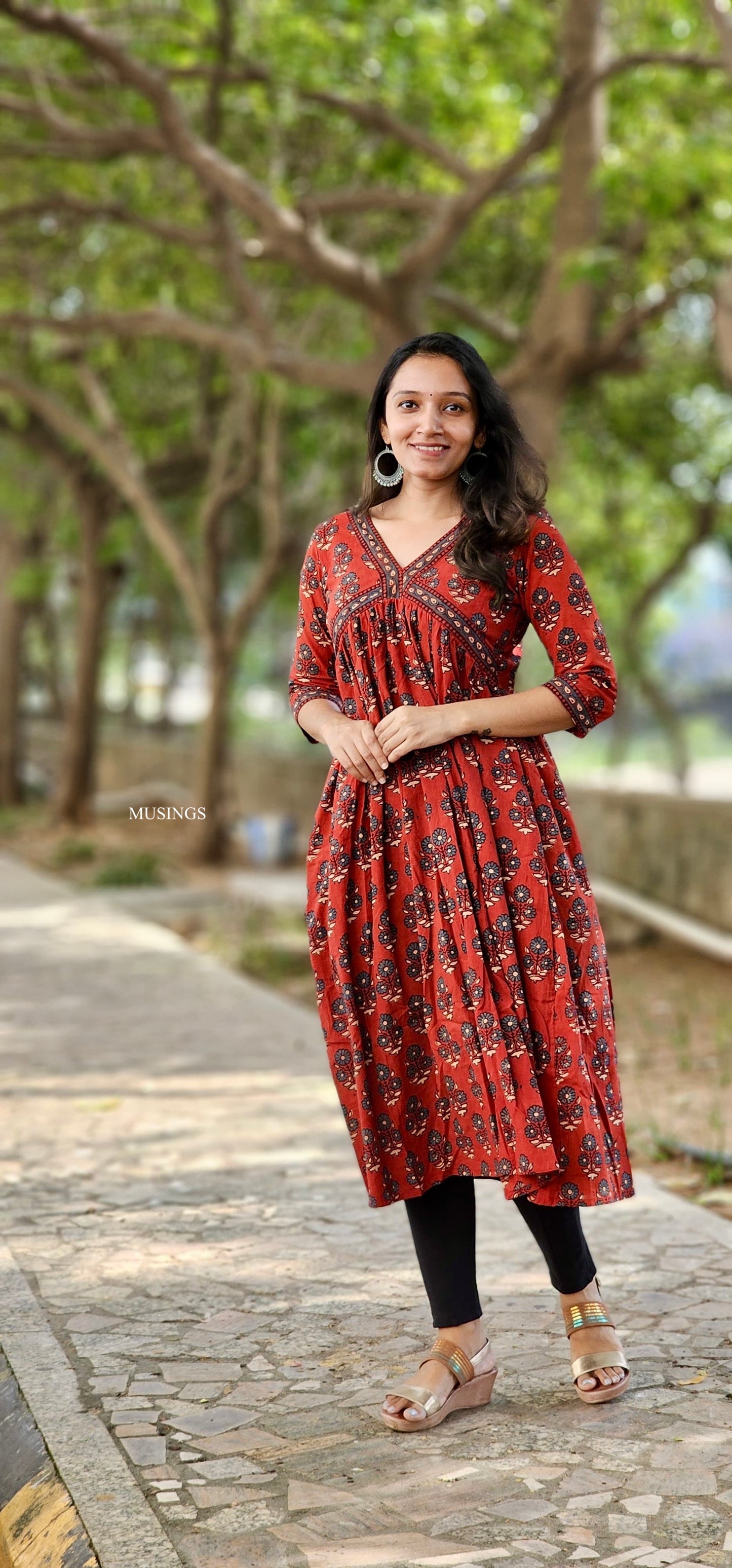 Roohi - Ajrakh Handblock Printed Nyra Cut Kurta