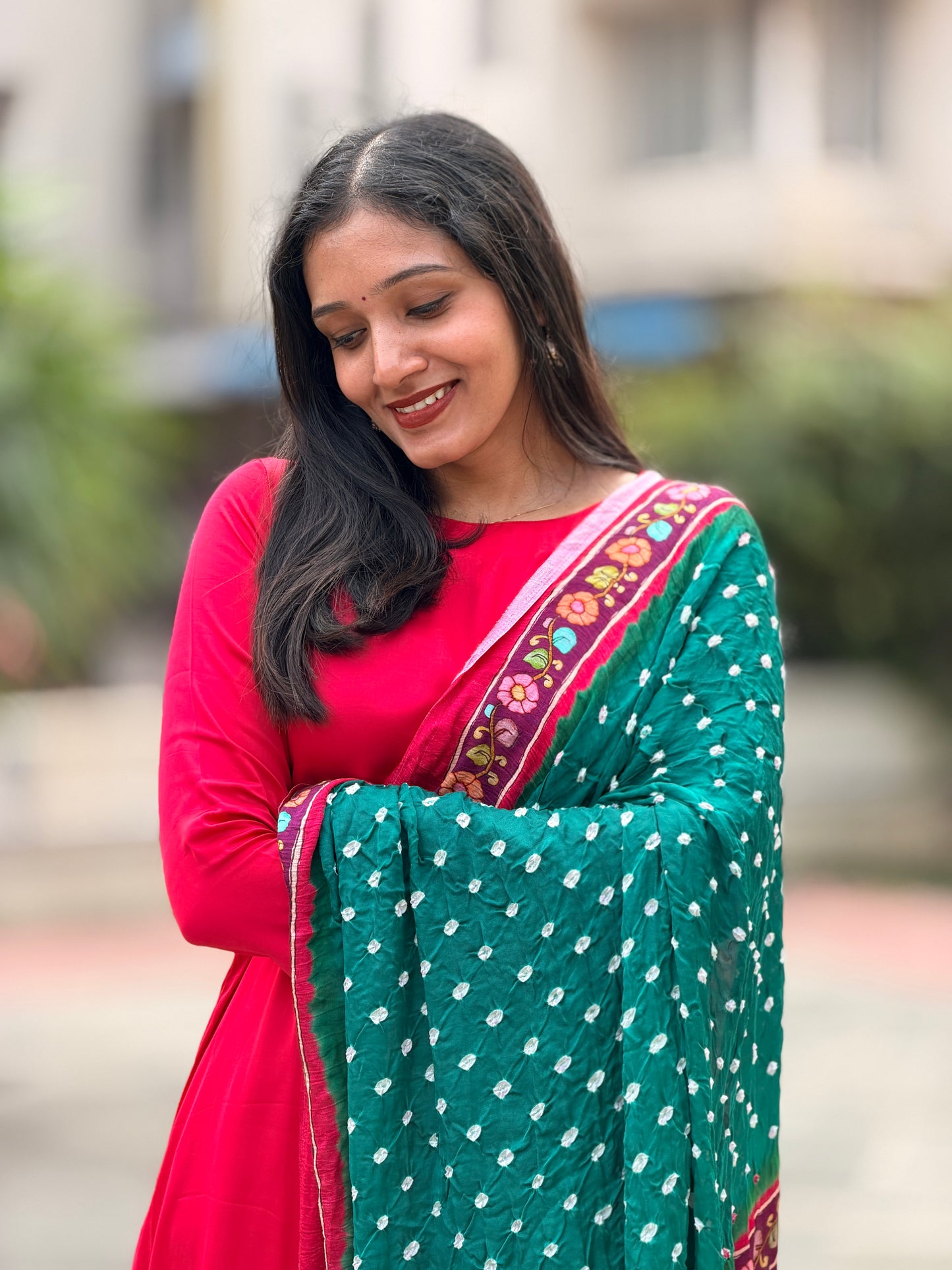 Avantika - Green Bandhini x Kalamkari Lagda Patti Modal Silk Dupatta