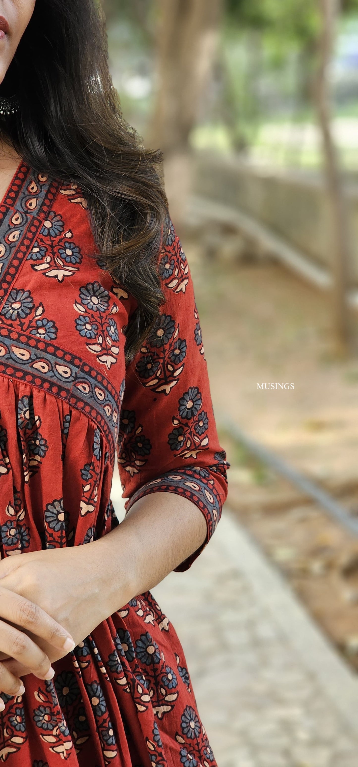 Roohi - Ajrakh Handblock Printed Nyra Cut Kurta