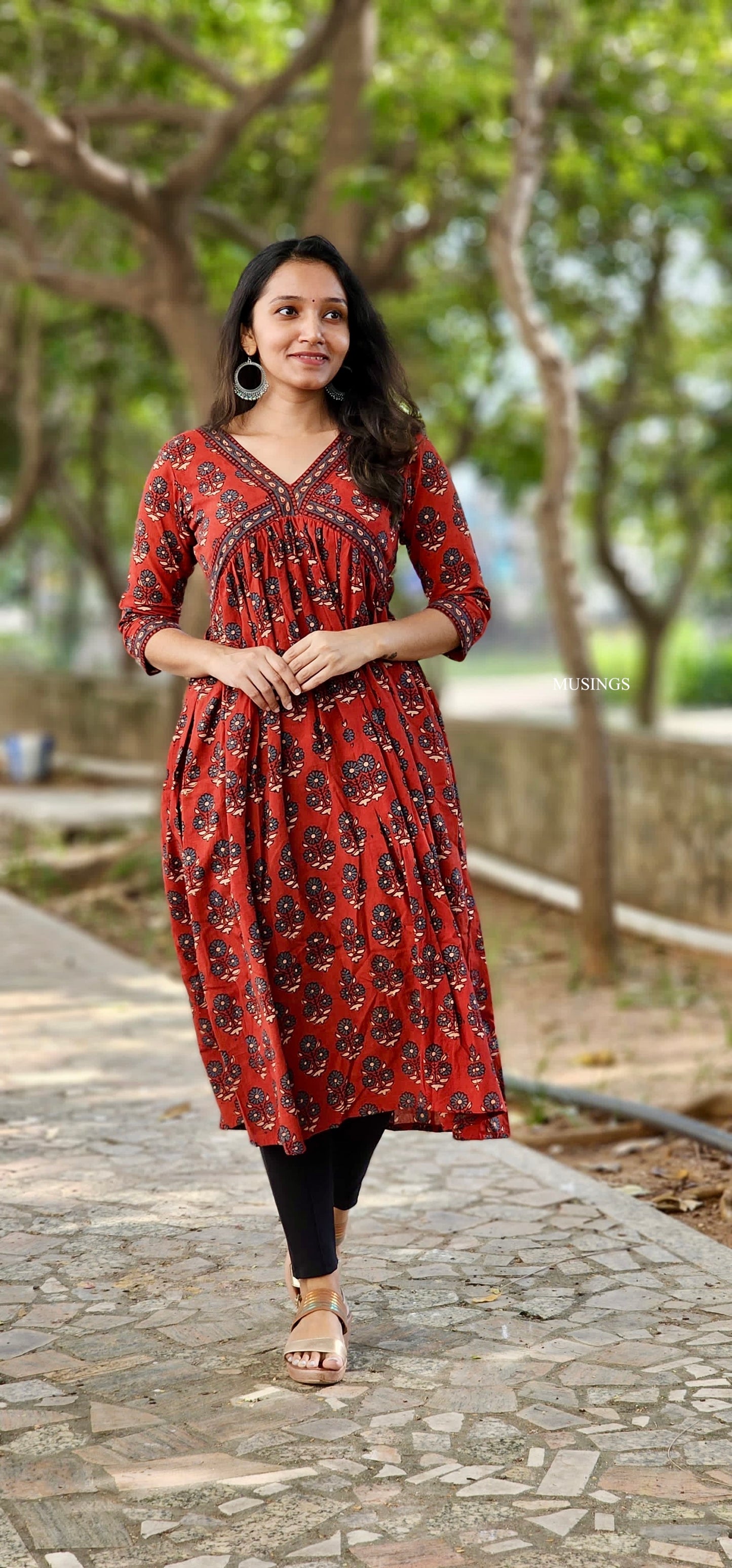 Roohi - Ajrakh Handblock Printed Nyra Cut Kurta