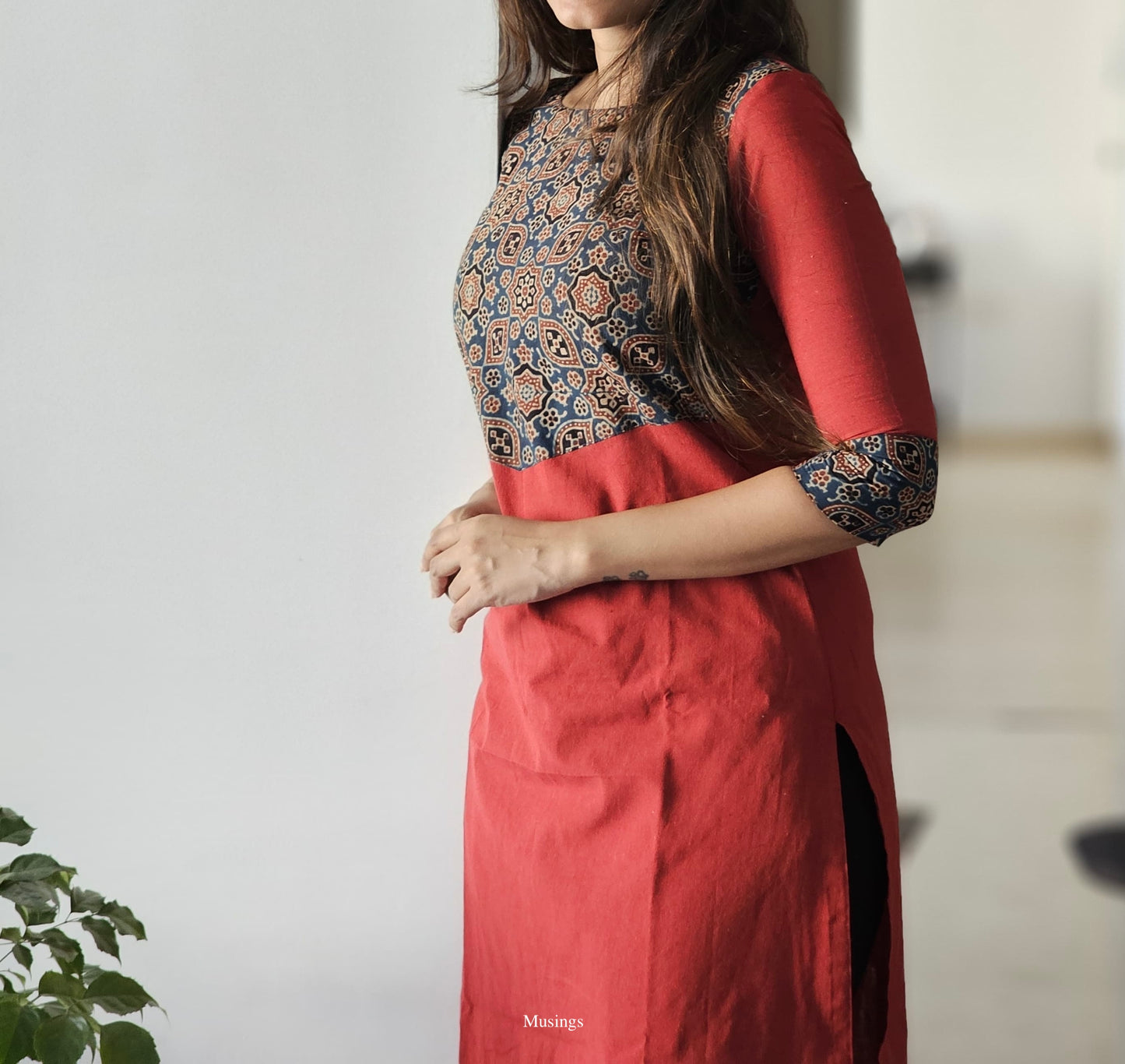 Raksha - Ajrakh X Handloom Patchwork Kurta