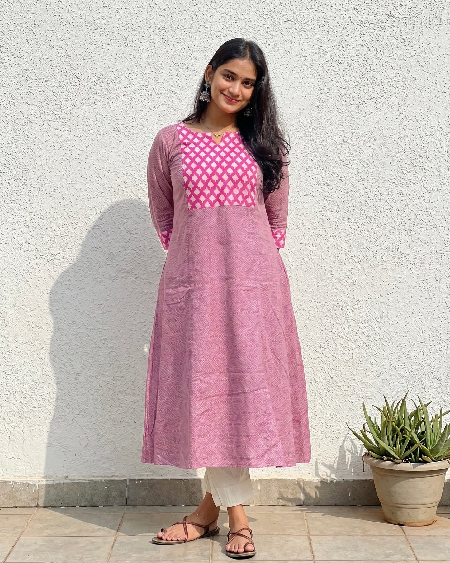 Shanvi - Dabu A-line Handblock Printed Fusion Kurta