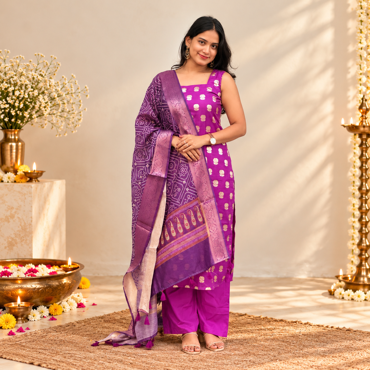 Raaga - Purple Semi Banarasi Silk Suit