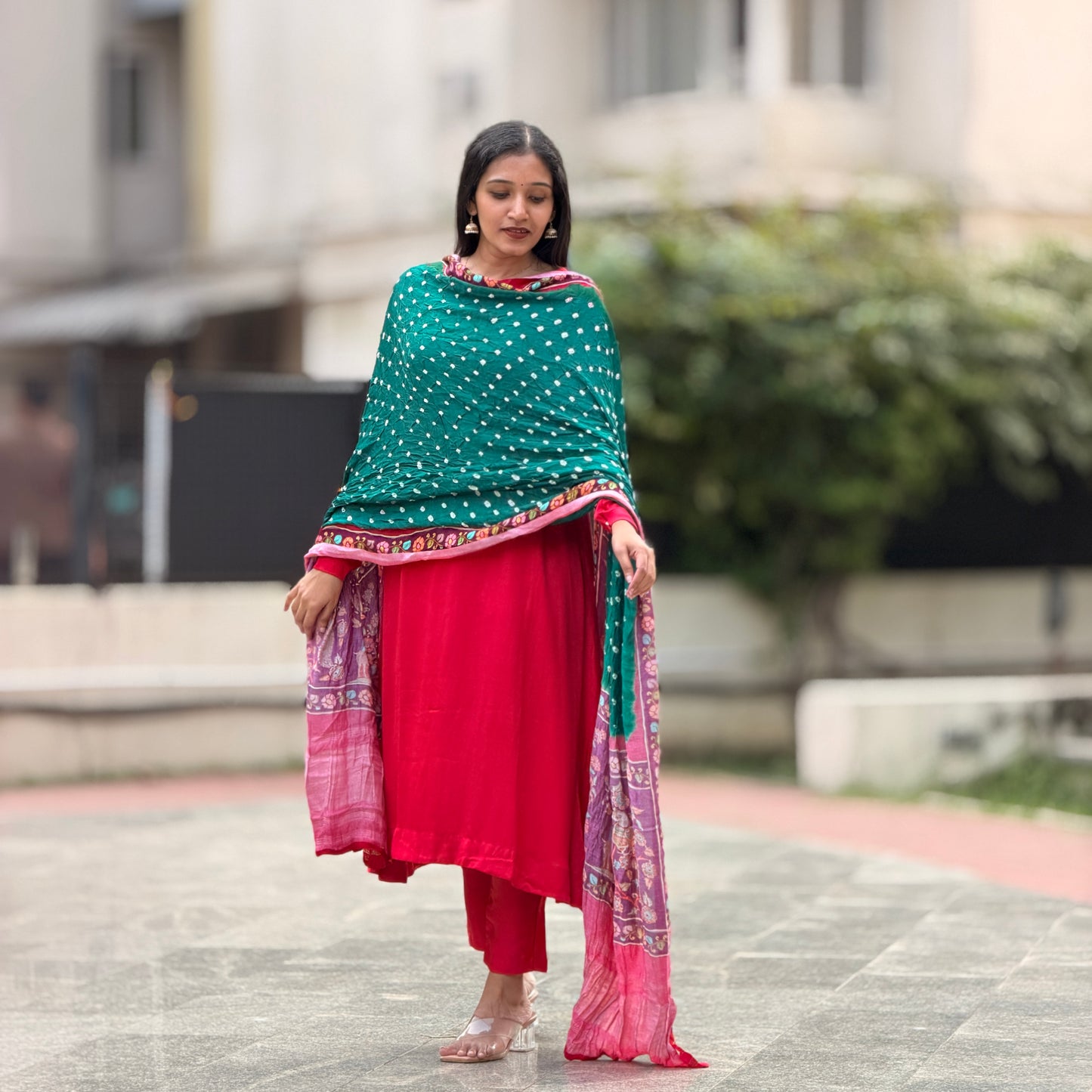 Avantika - Green Bandhini x Kalamkari Lagda Patti Modal Silk Dupatta