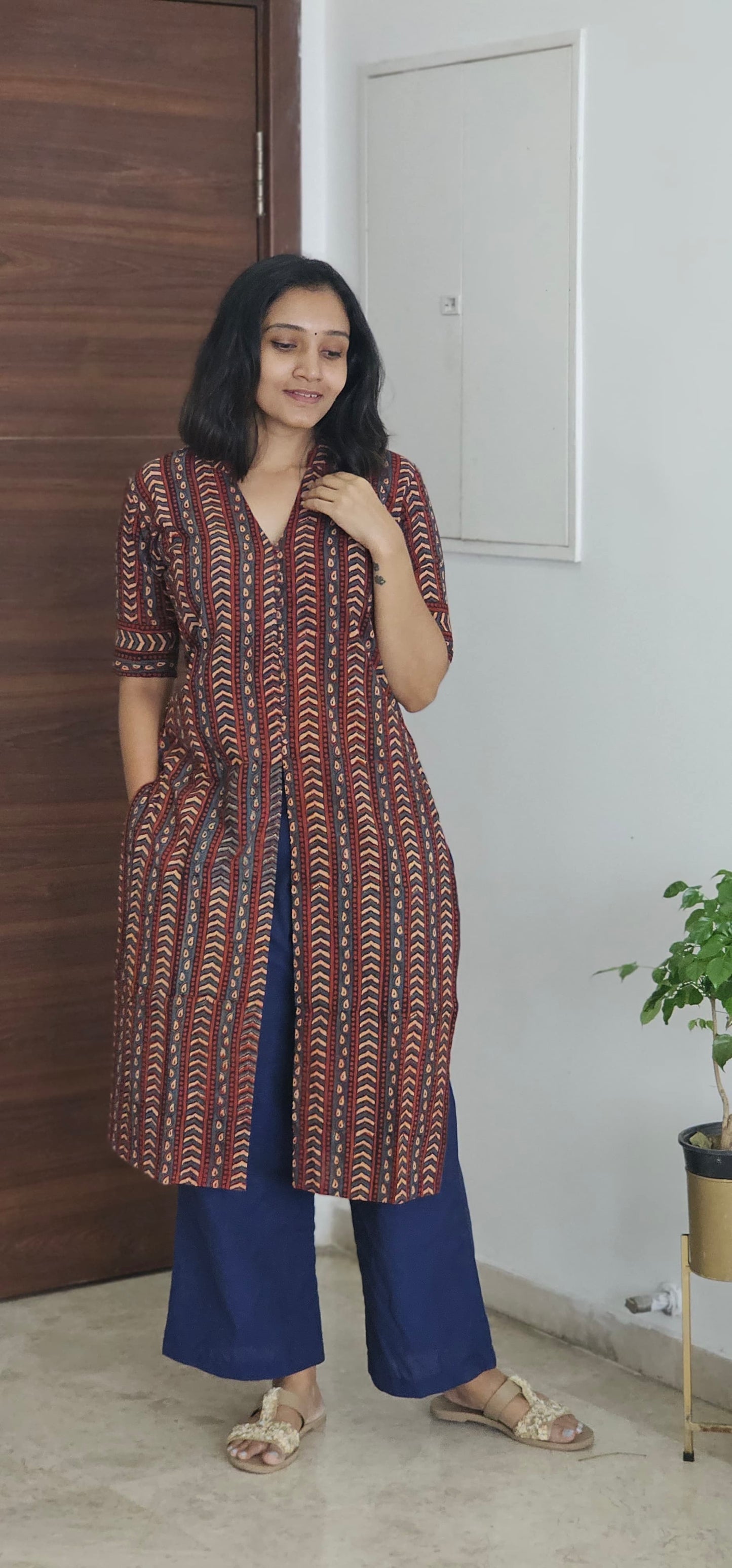 Rachana - Ajrakh Handblock Printed Kurta & Handloom Parallel Pants