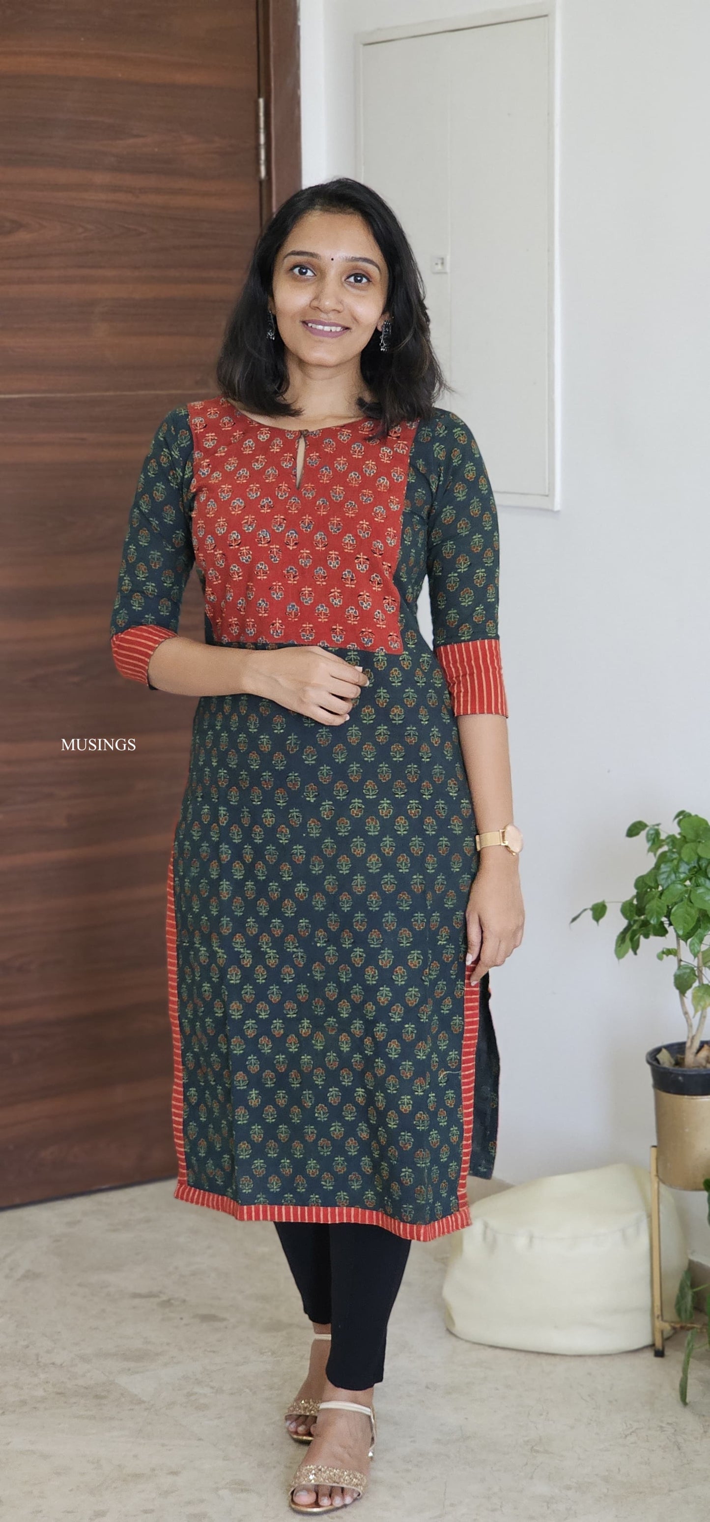 Thulasi - Ajrakh Handblock Printed Patchwork Kurta