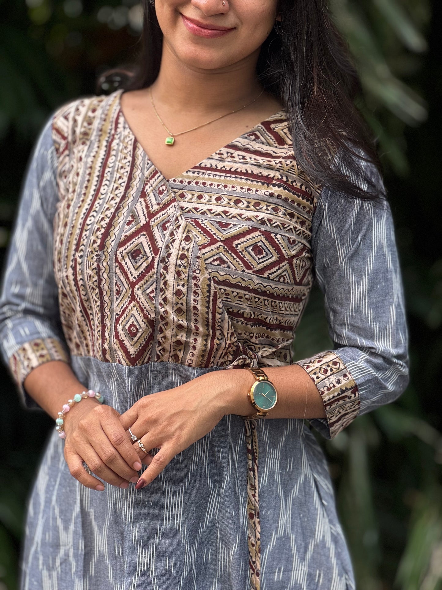 Spoorthi - Ikkat x Kalamkari Fusion A line Kurta.