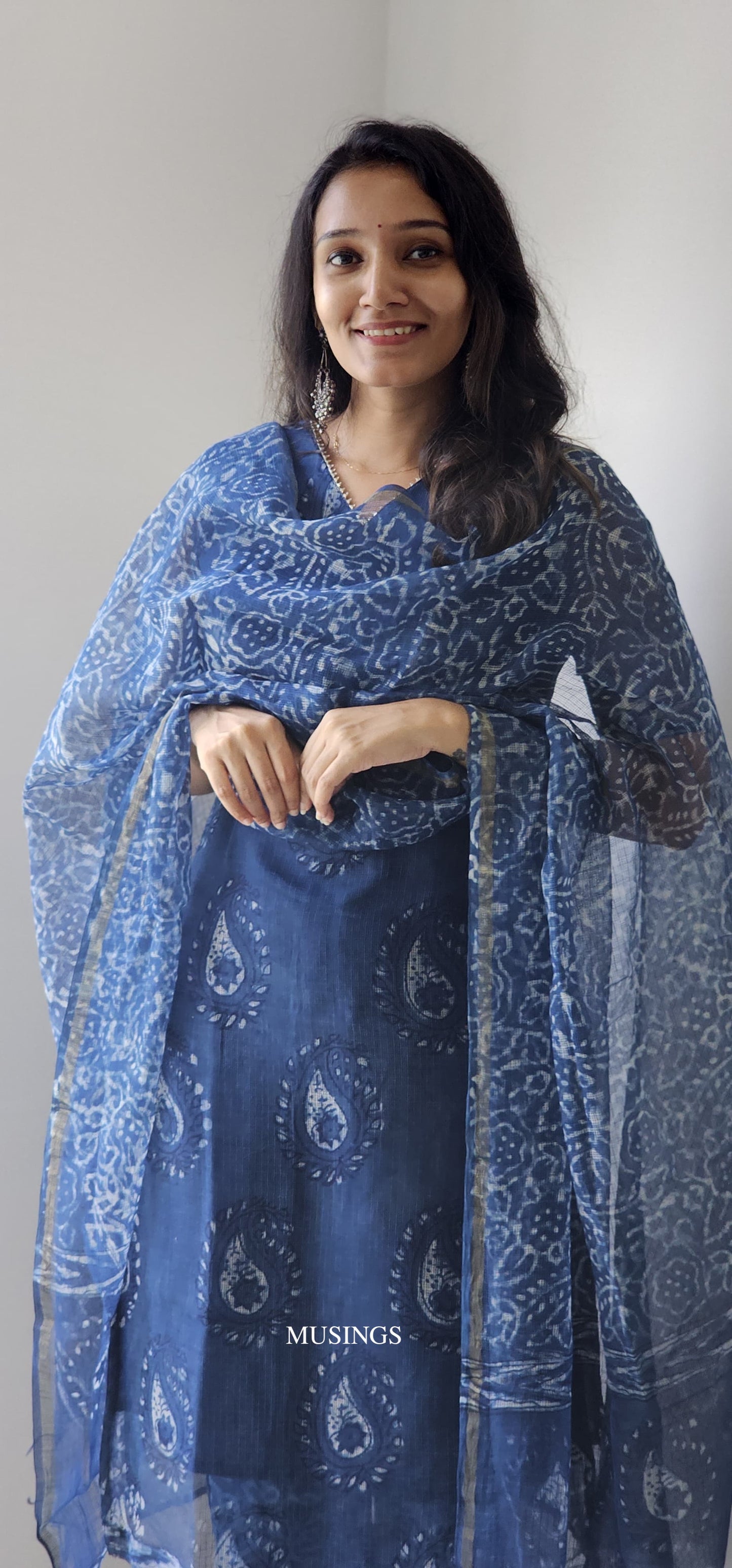 Tanisha - Indigo Natural Dyed Hand-block Printed Kota Suit set