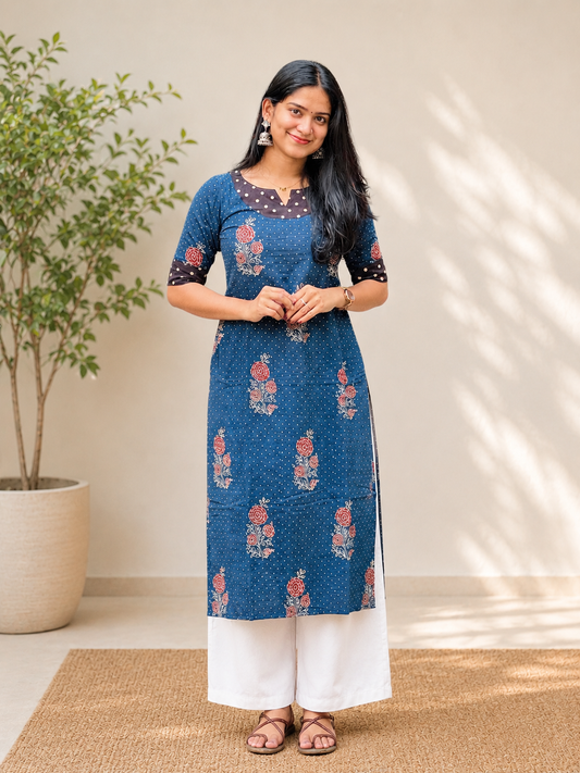 Veena - Ajrakh Handblock Printed Fusion Kurta