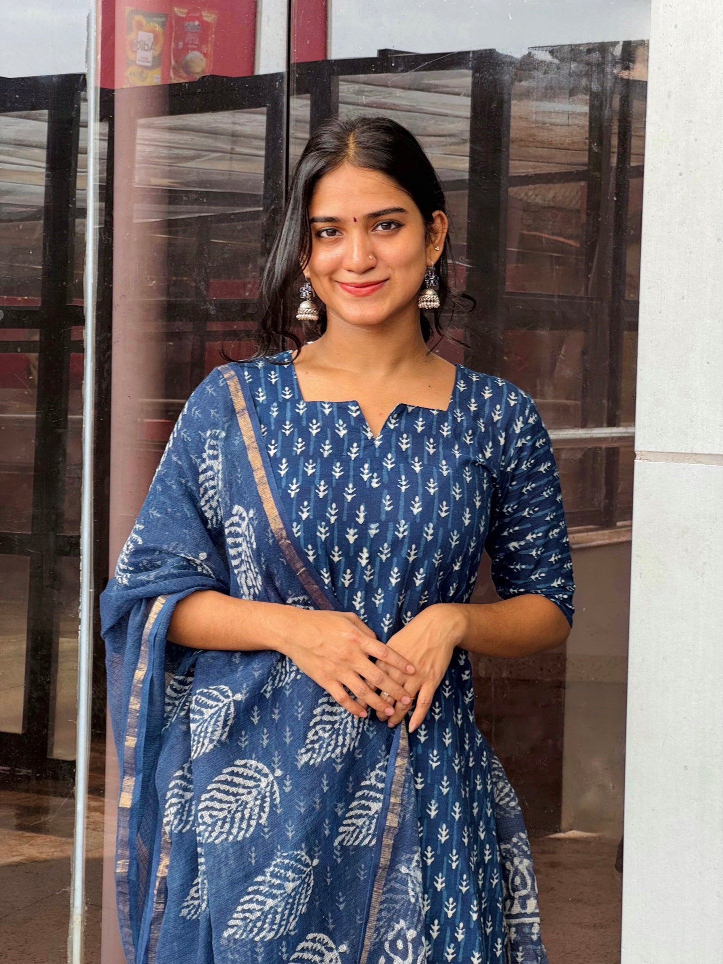 Niharika Indigo - Handblock Printed Kurta Set with Indigo Kota Dupatta