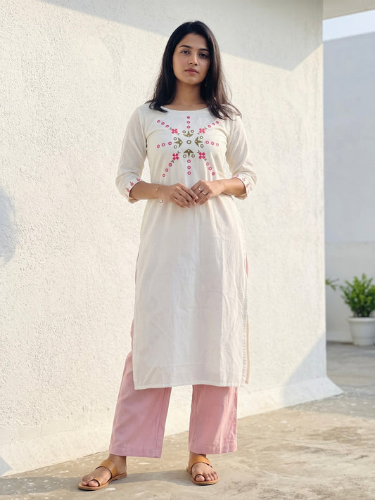 Laya - Embroidered White Straight Kurta