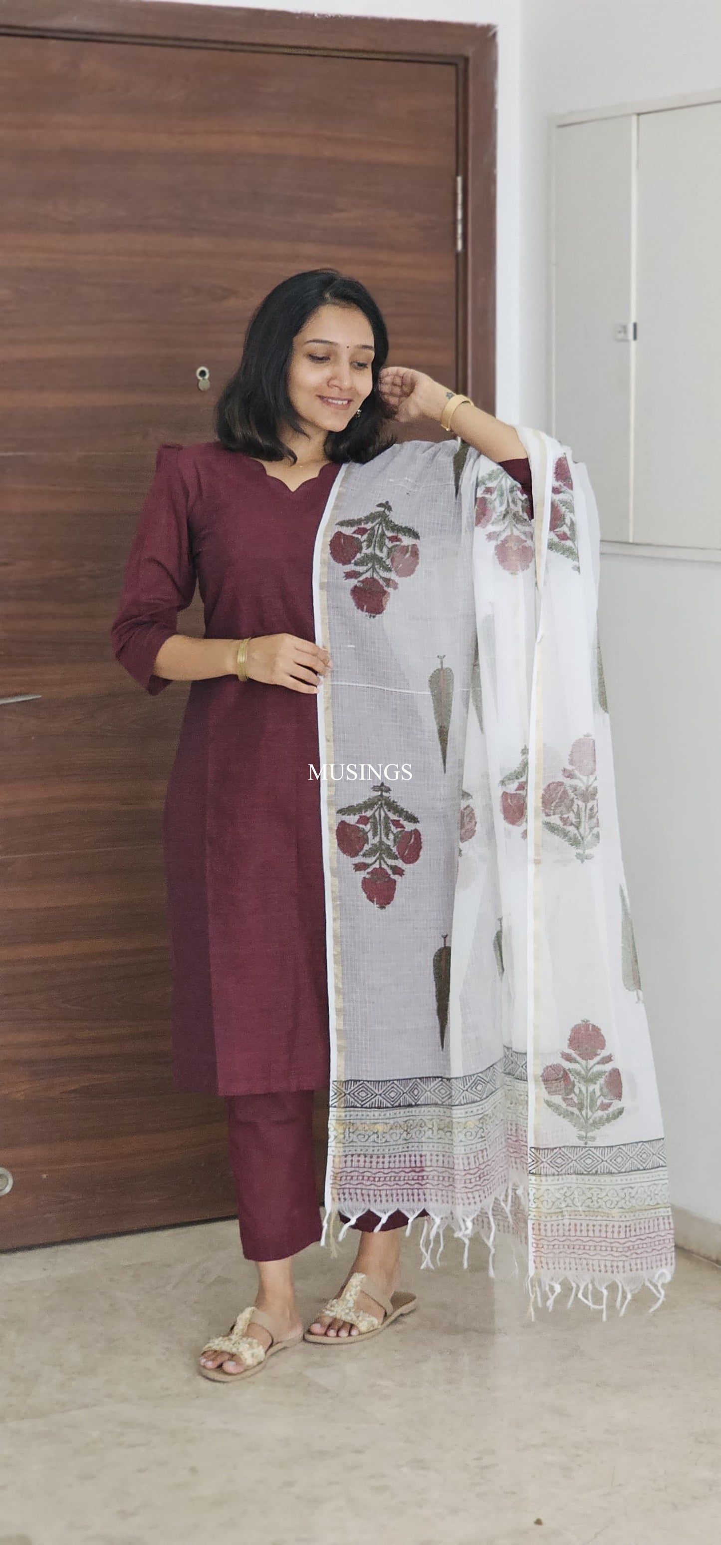 Heera - Mangalgiri Coord set with Sanganeri Kota Handblock Printed Dupatta